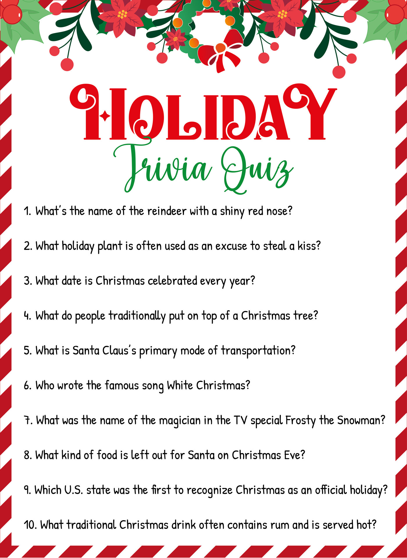 Printable Christmas Trivia Questions for Holiday Parties