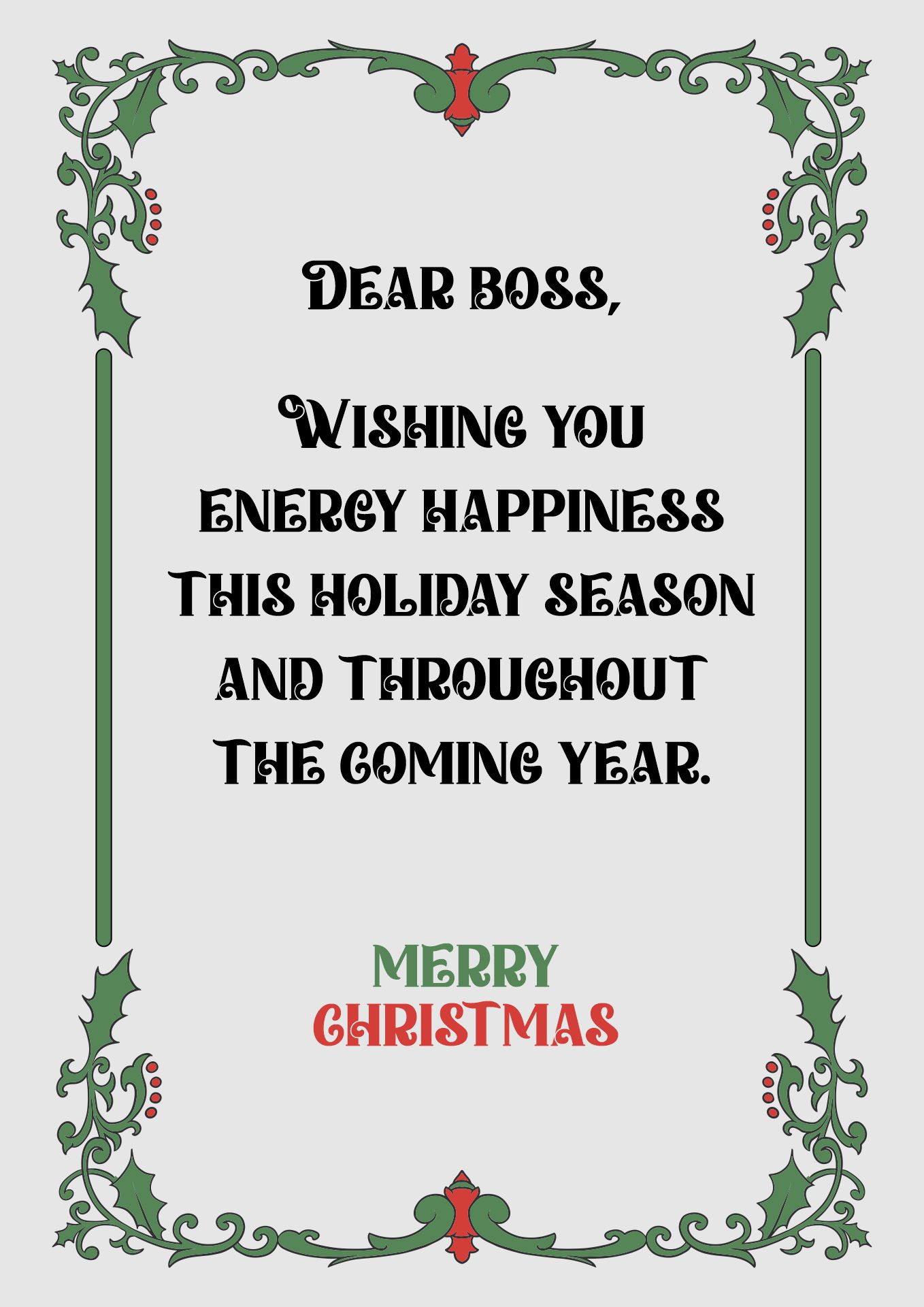 Printable Elegant Christmas Cards for Boss