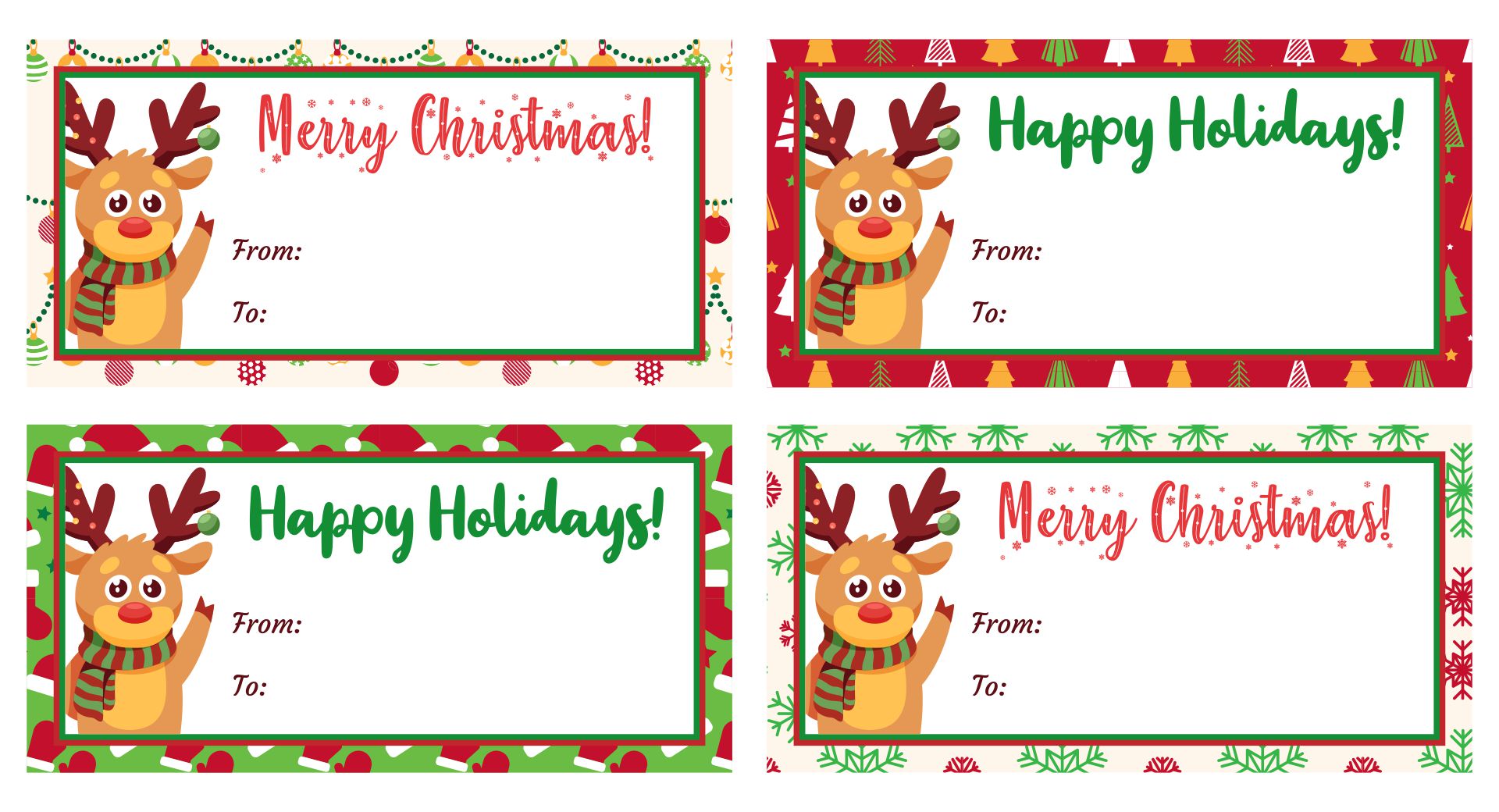 Printable Reindeer Name Gift Tags for Christmas