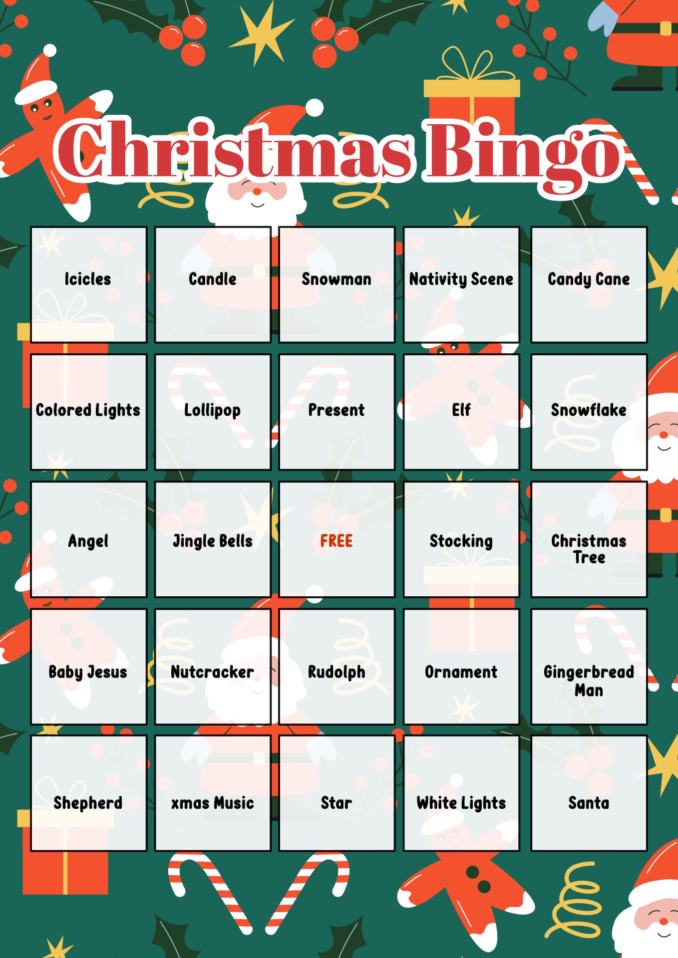 Printable Santa Claus Bingo Boards