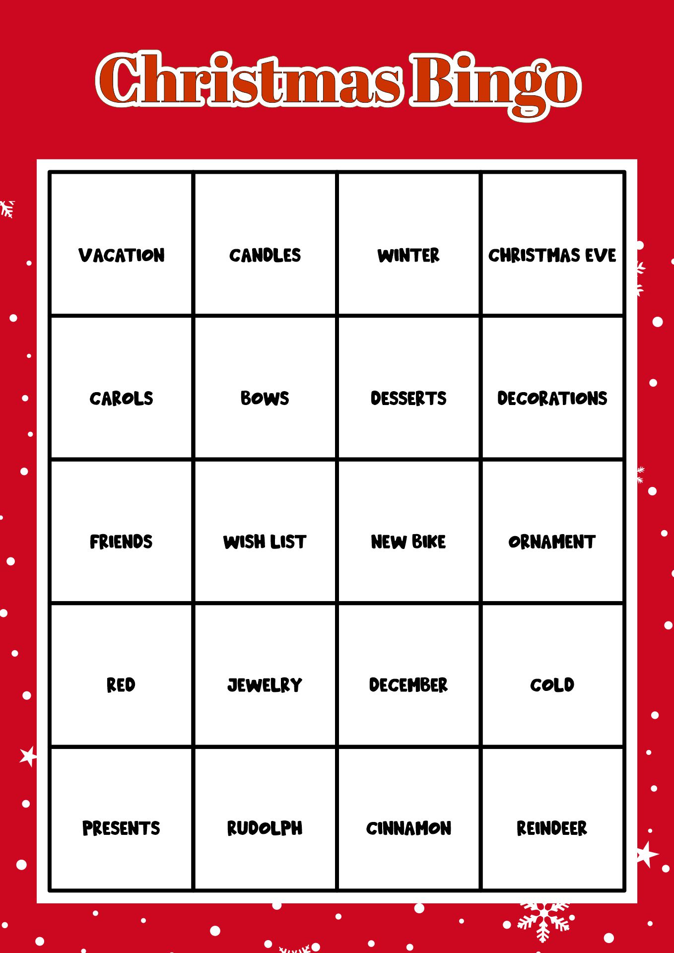 Printable Xmas Bingo Cards 20 Pack