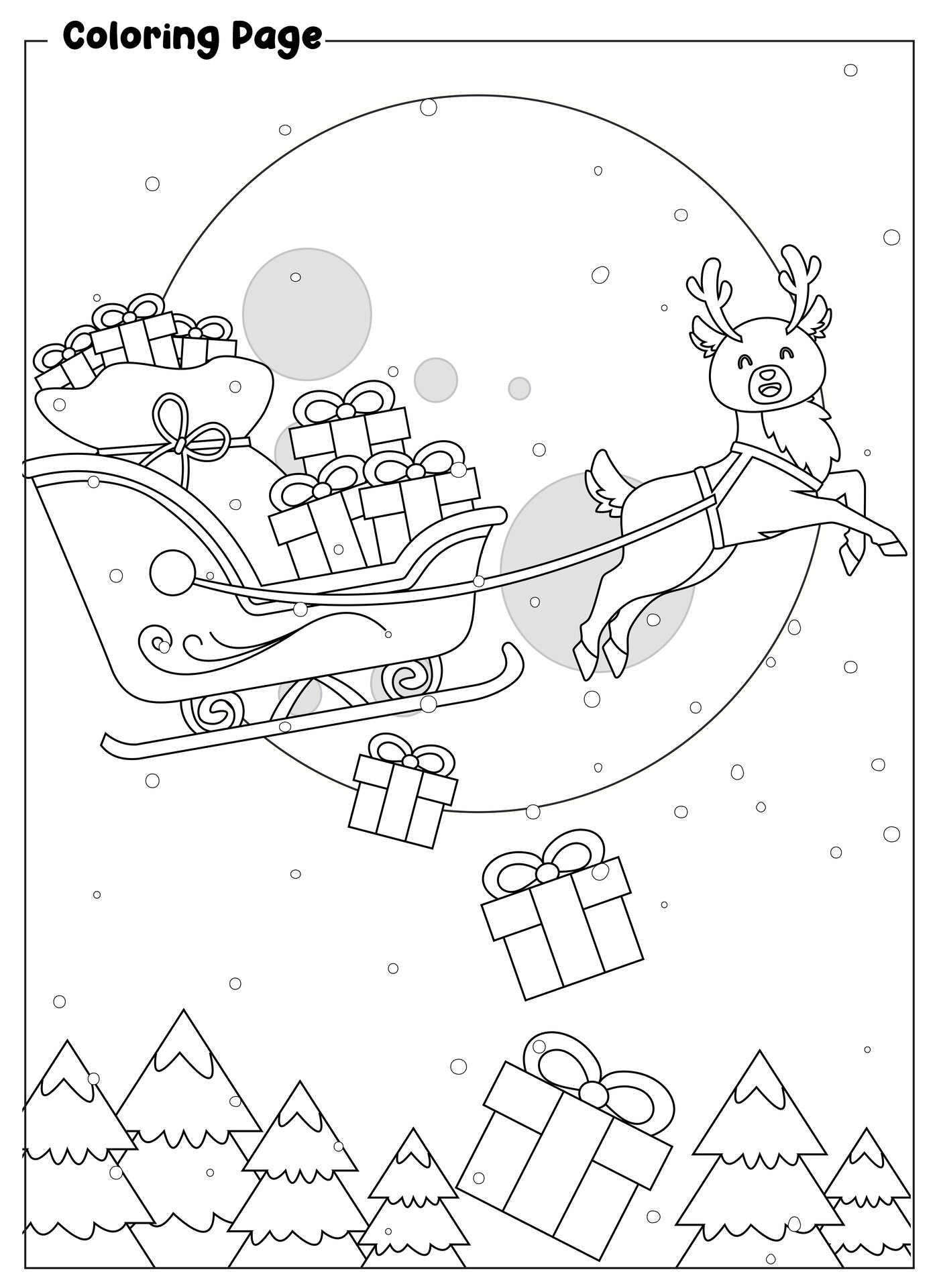 Reindeer and Sleigh Christmas Coloring Pages