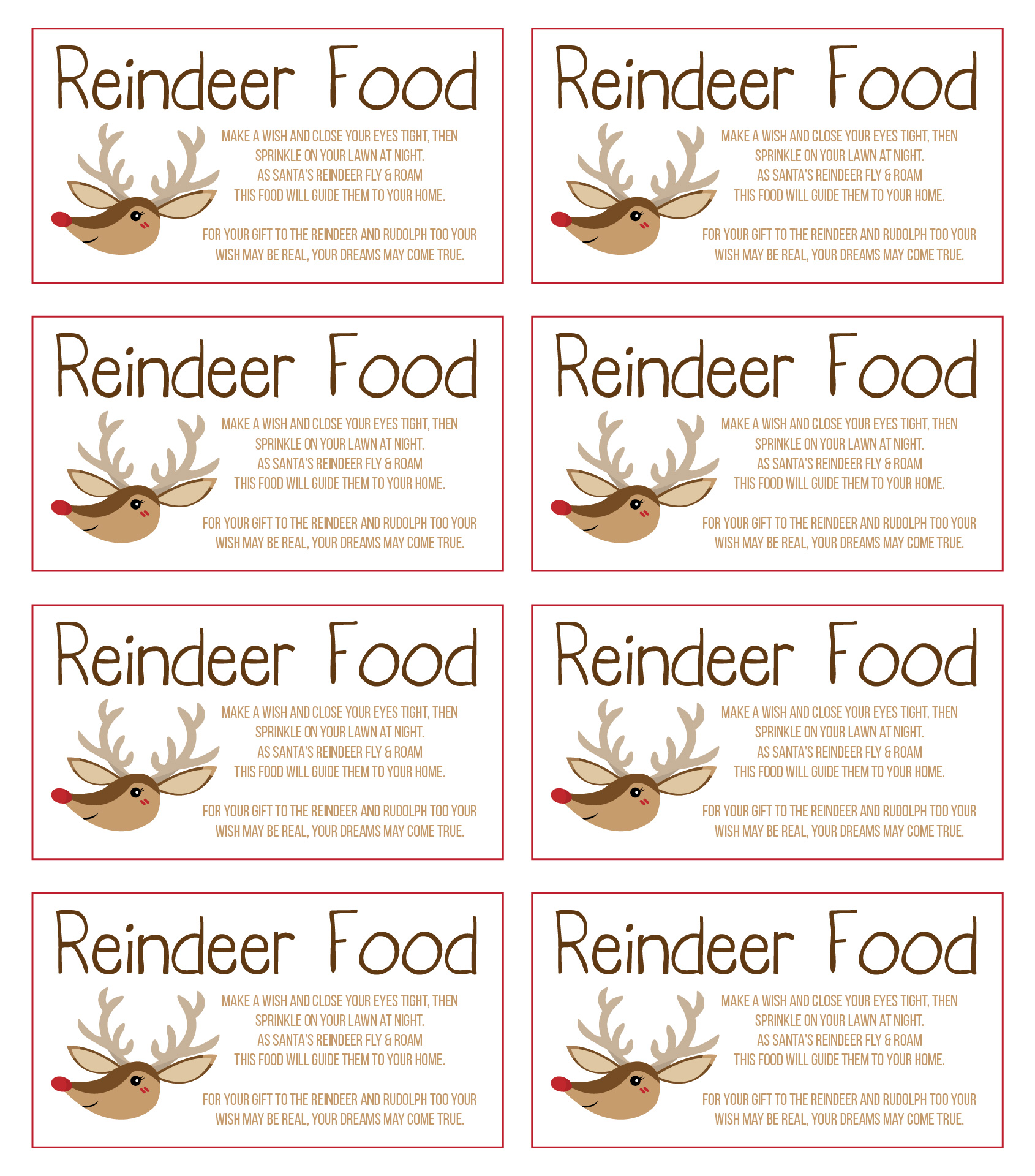 Reindeer Food Recipe Cards Printable