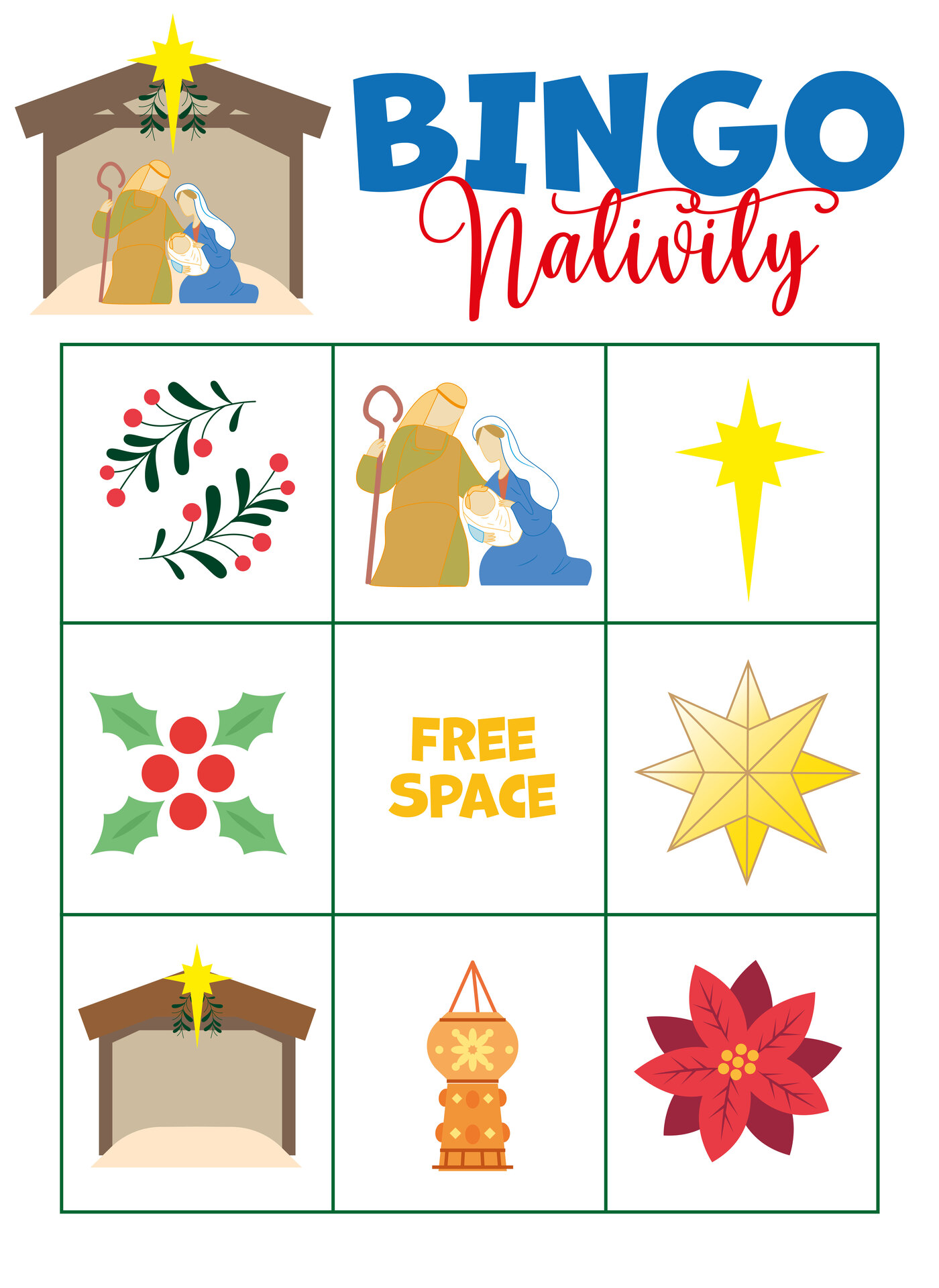 Religious Christmas Bingo Cards with Nativity Theme