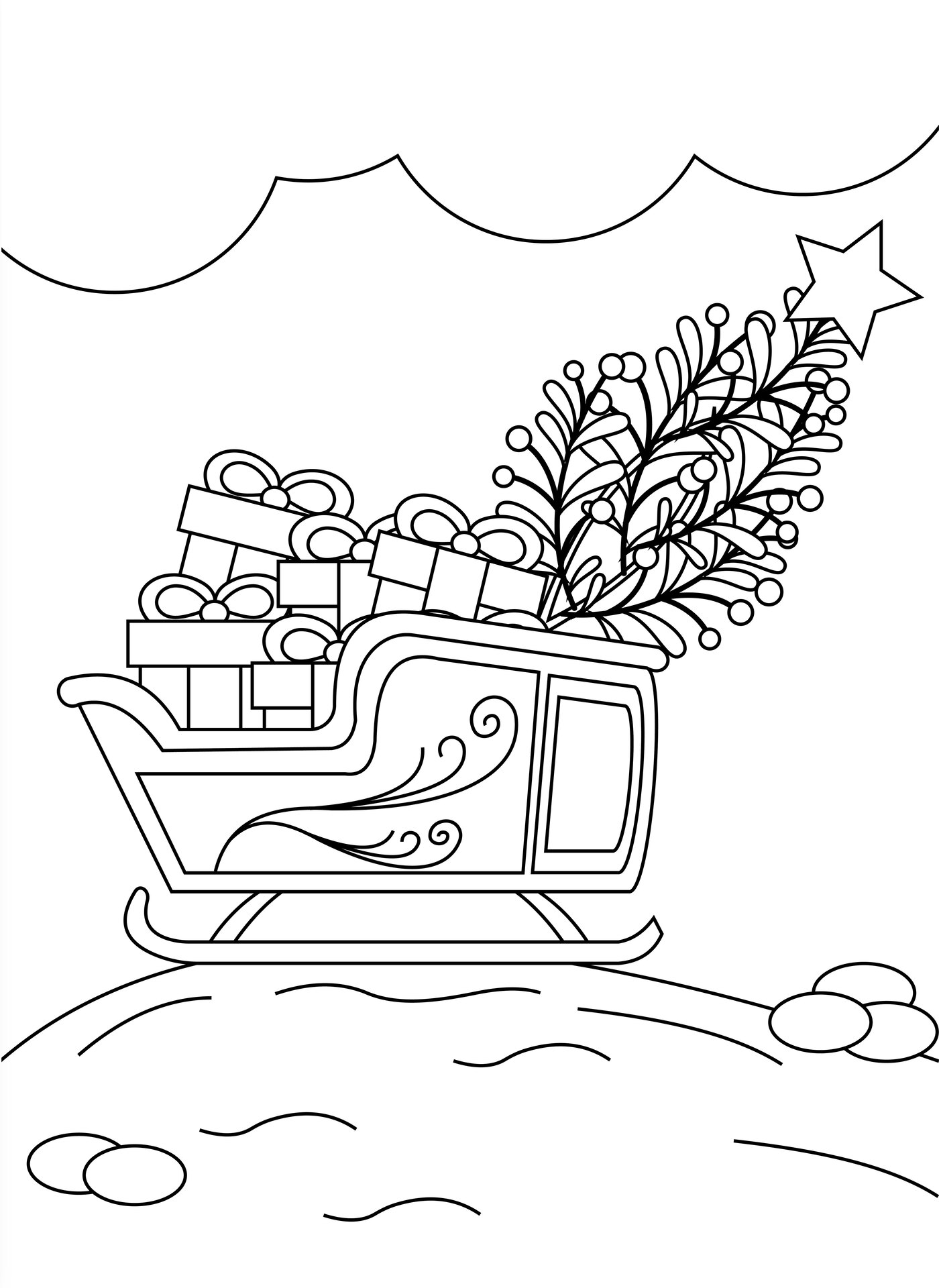 Retro Christmas Sleigh Drawing to Print