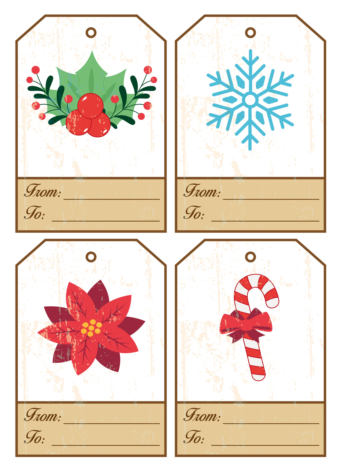 Retro Vintage Christmas Name Tags for Gifts