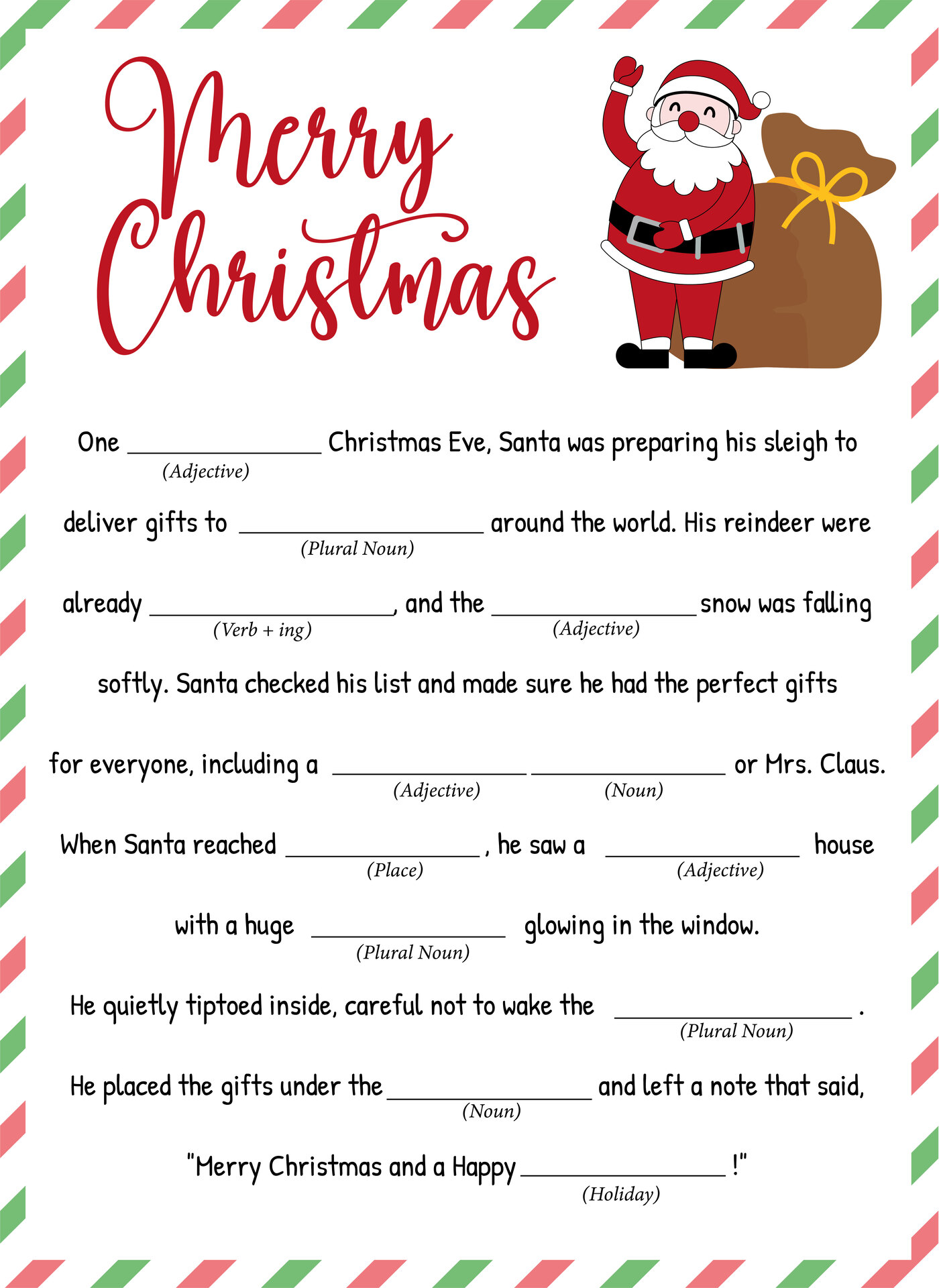 Santa Story Christmas Mad Libs Game