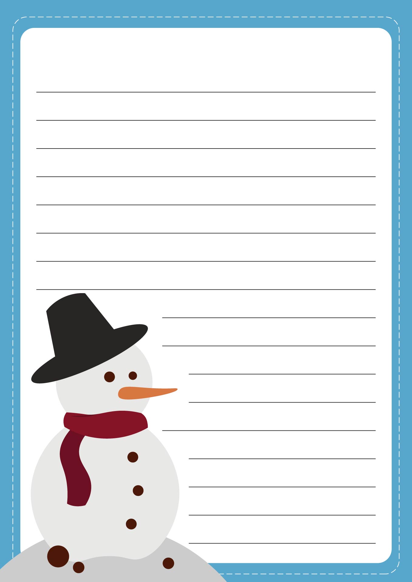 Snowman Lined Paper for Christmas Writing Activities