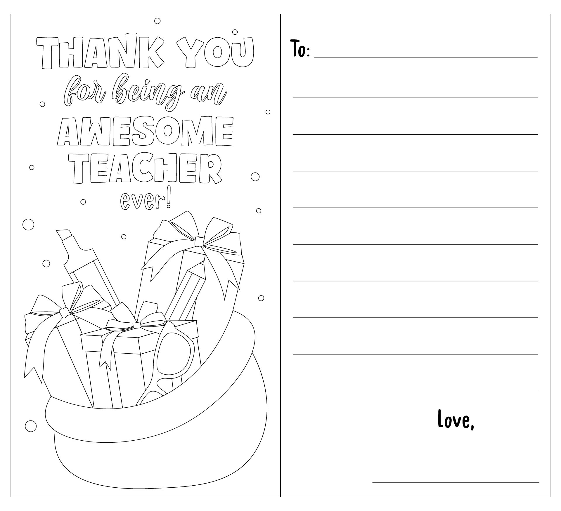 Thank You Coloring Card for Teachers Christmas Edition