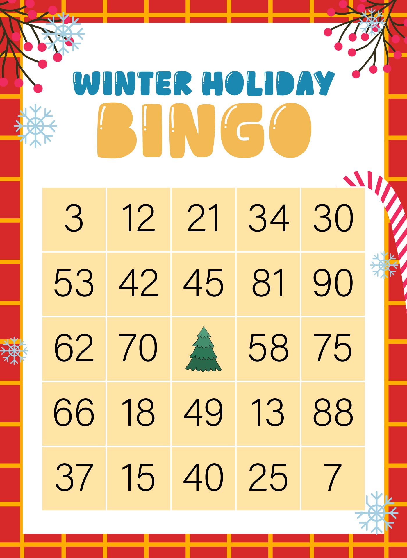 Winter Holiday Bingo Cards with Christmas Themes