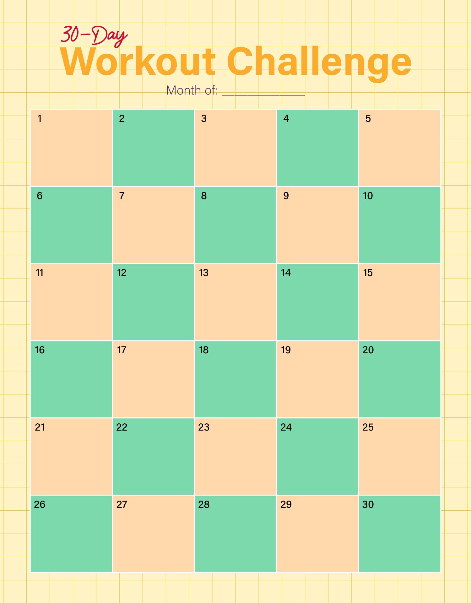 30-Day Gym Workout Calendar Printable