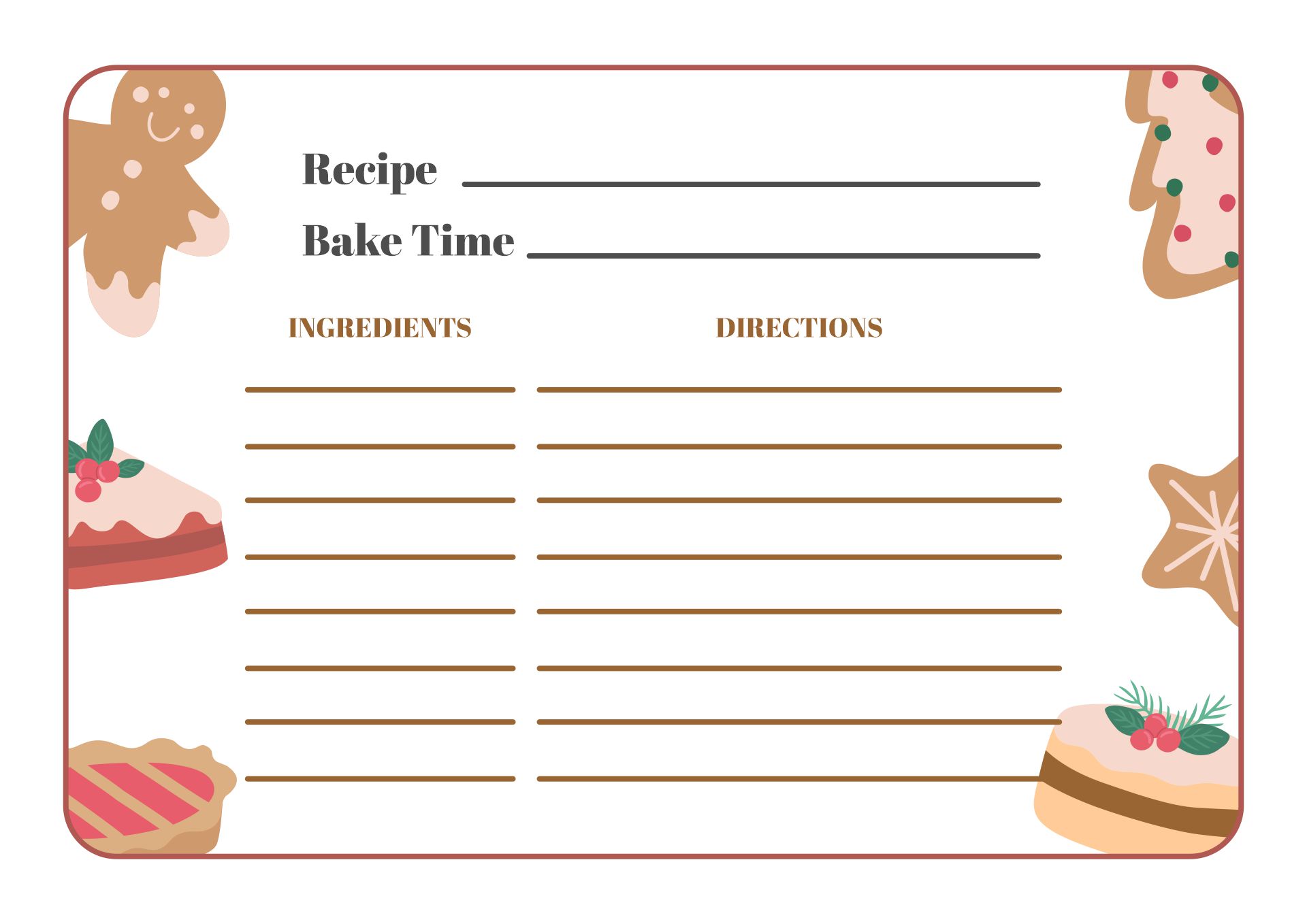 Christmas Baking Recipe Card Printable