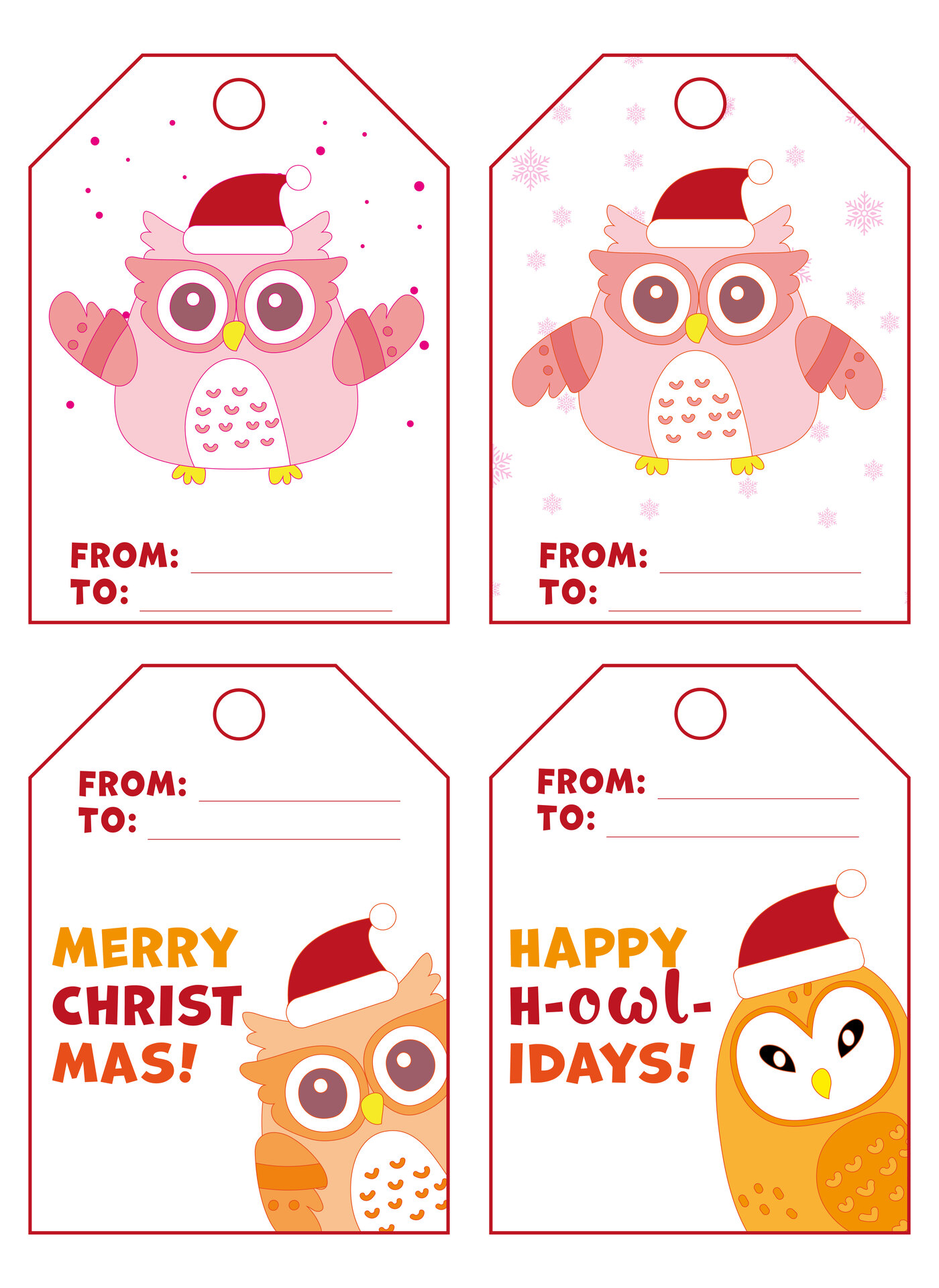 Christmas Owl Gift Tags for Printing