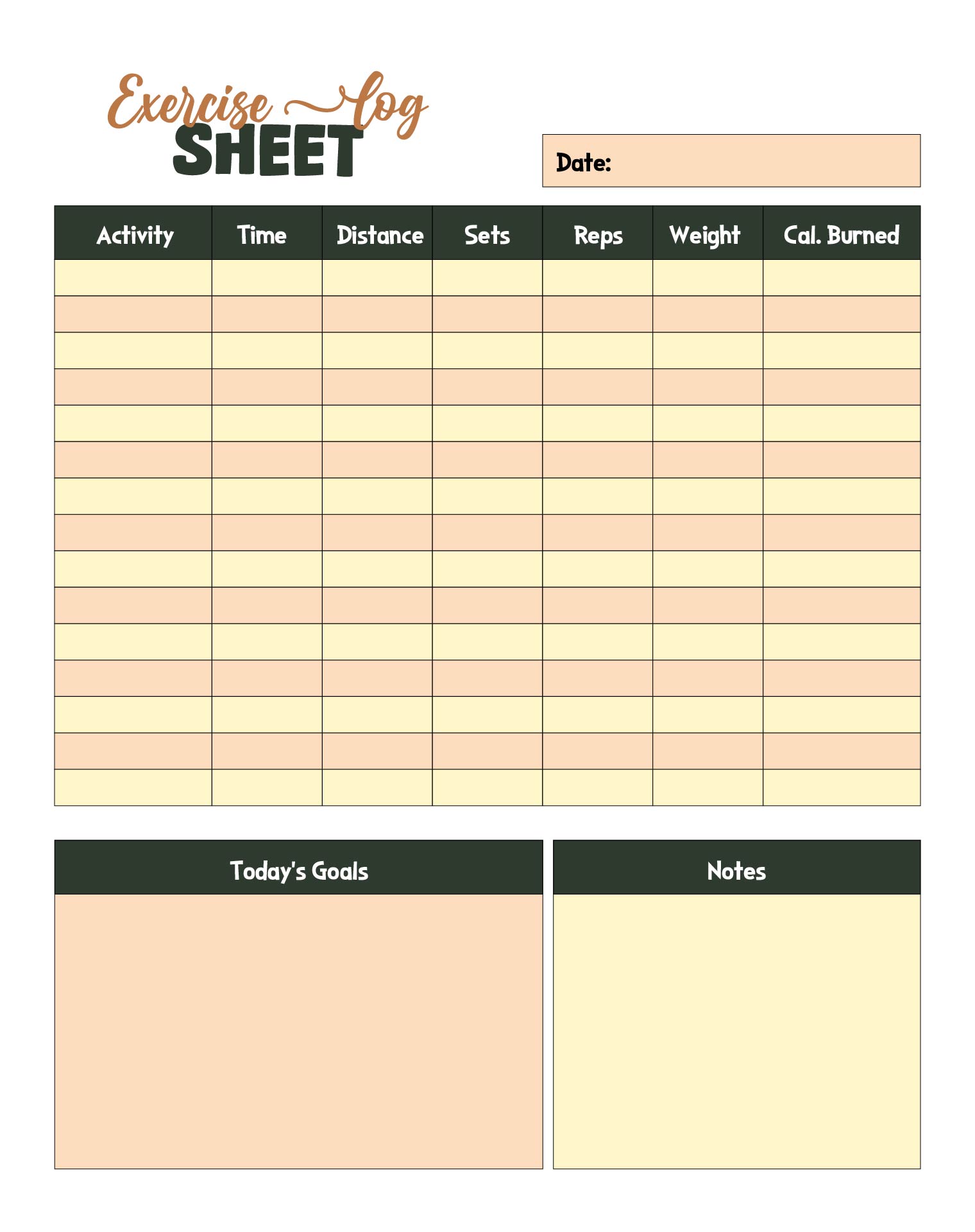 Daily Exercise Log Sheet Printable