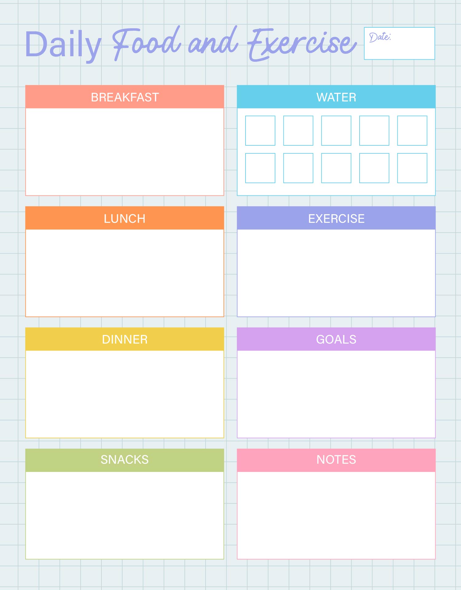 Daily Food and Exercise Log Printable