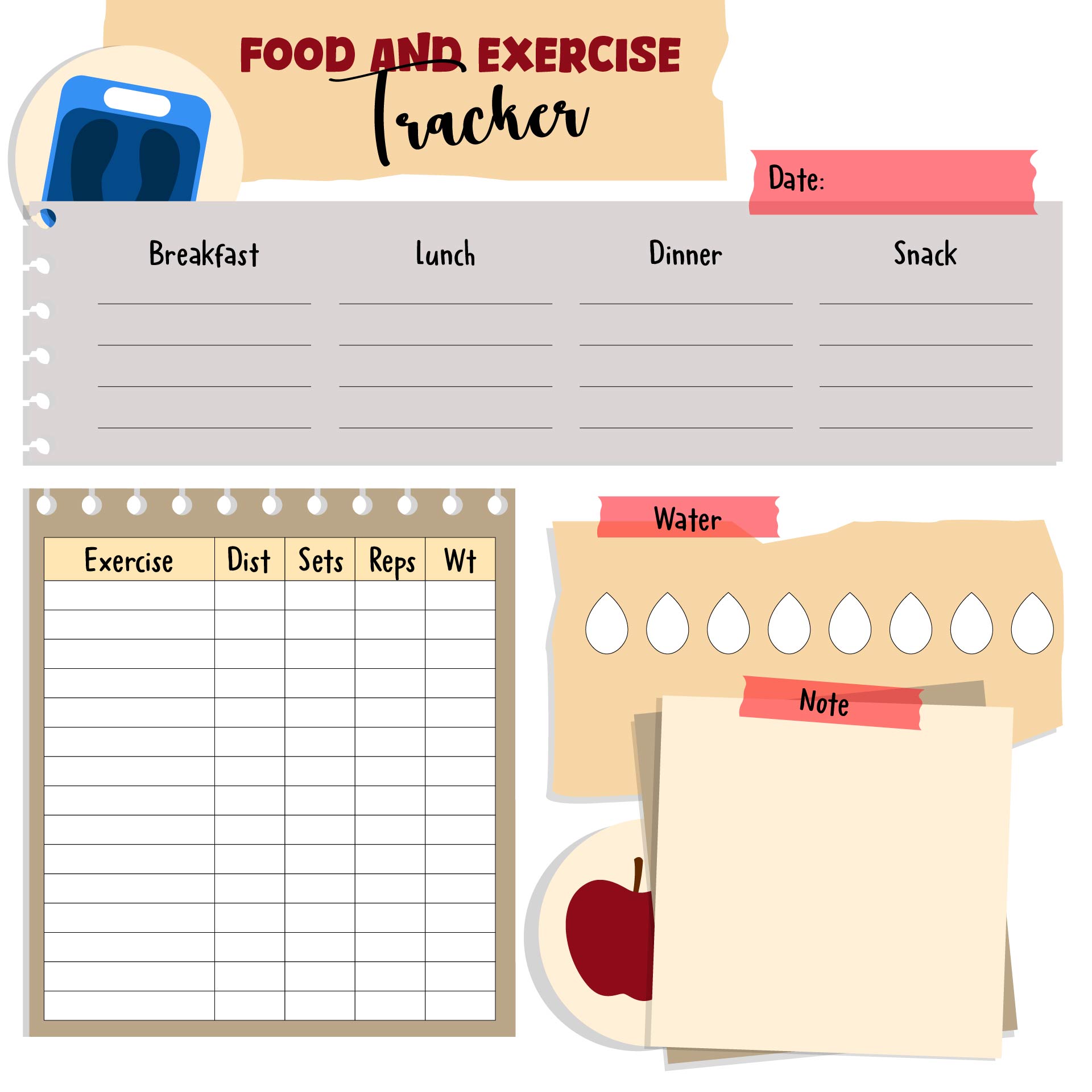 Daily Food and Exercise Tracker Printable