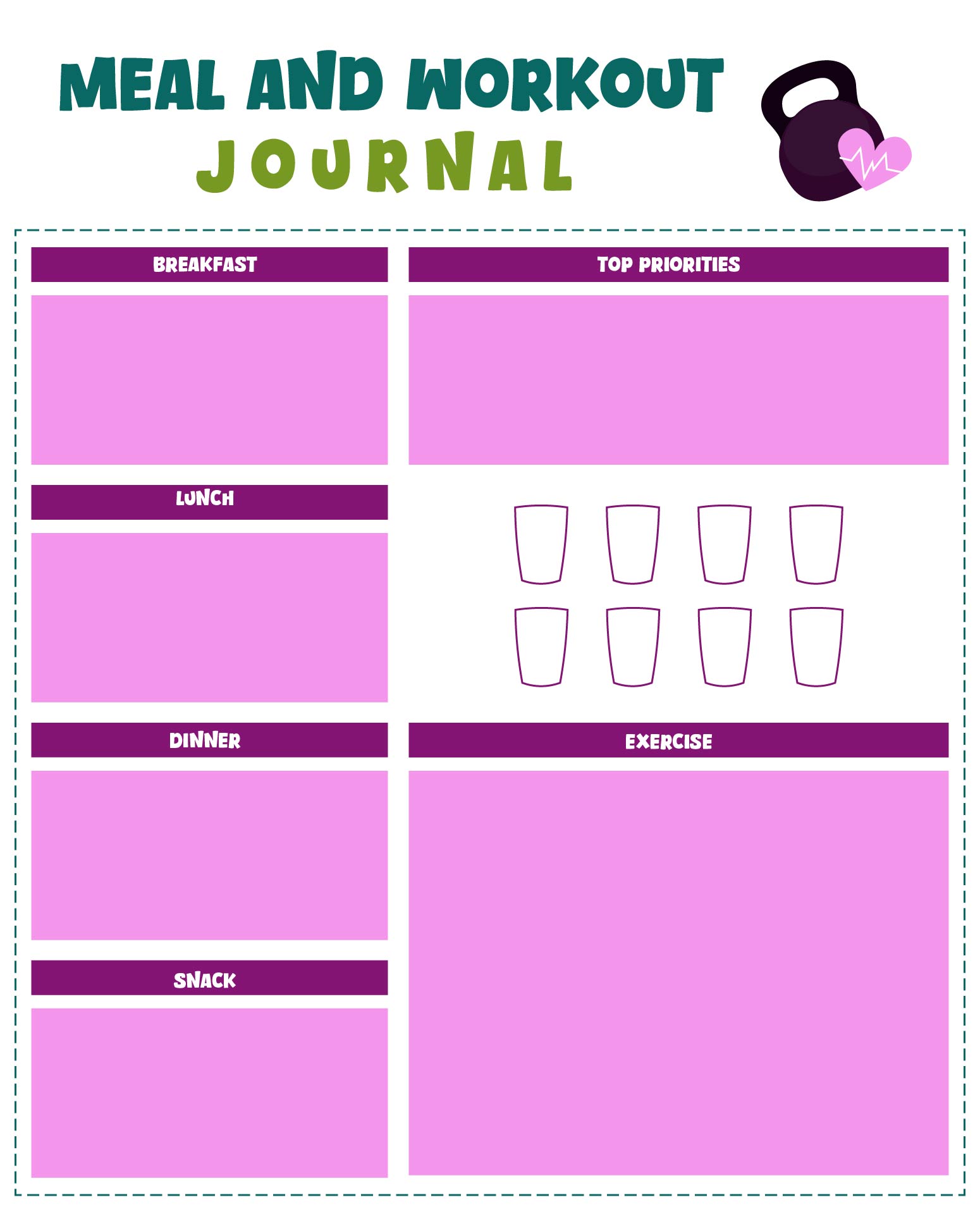 Daily Meal and Workout Planner Printable