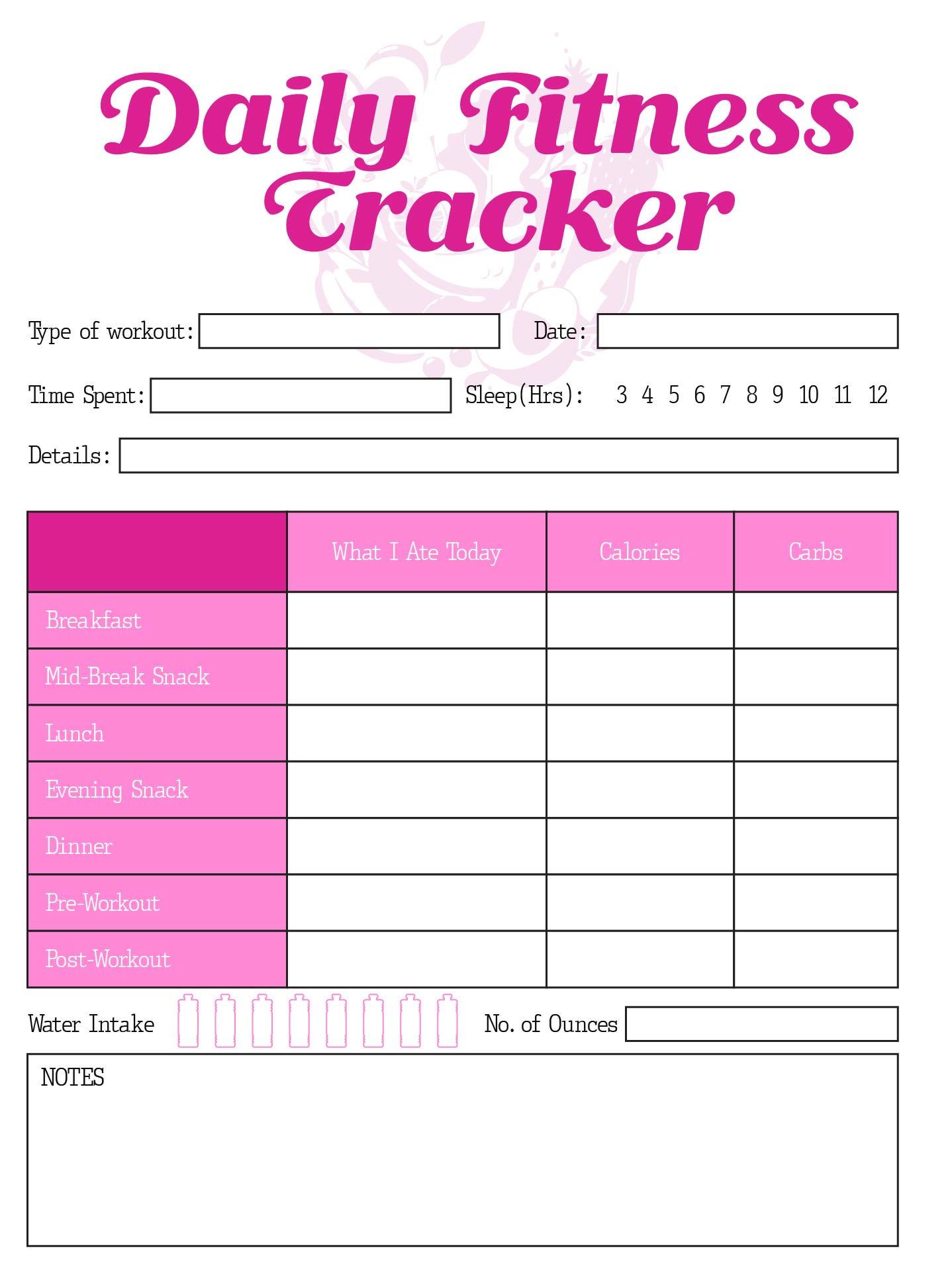 Daily Nutrition and Workout Tracker Printable