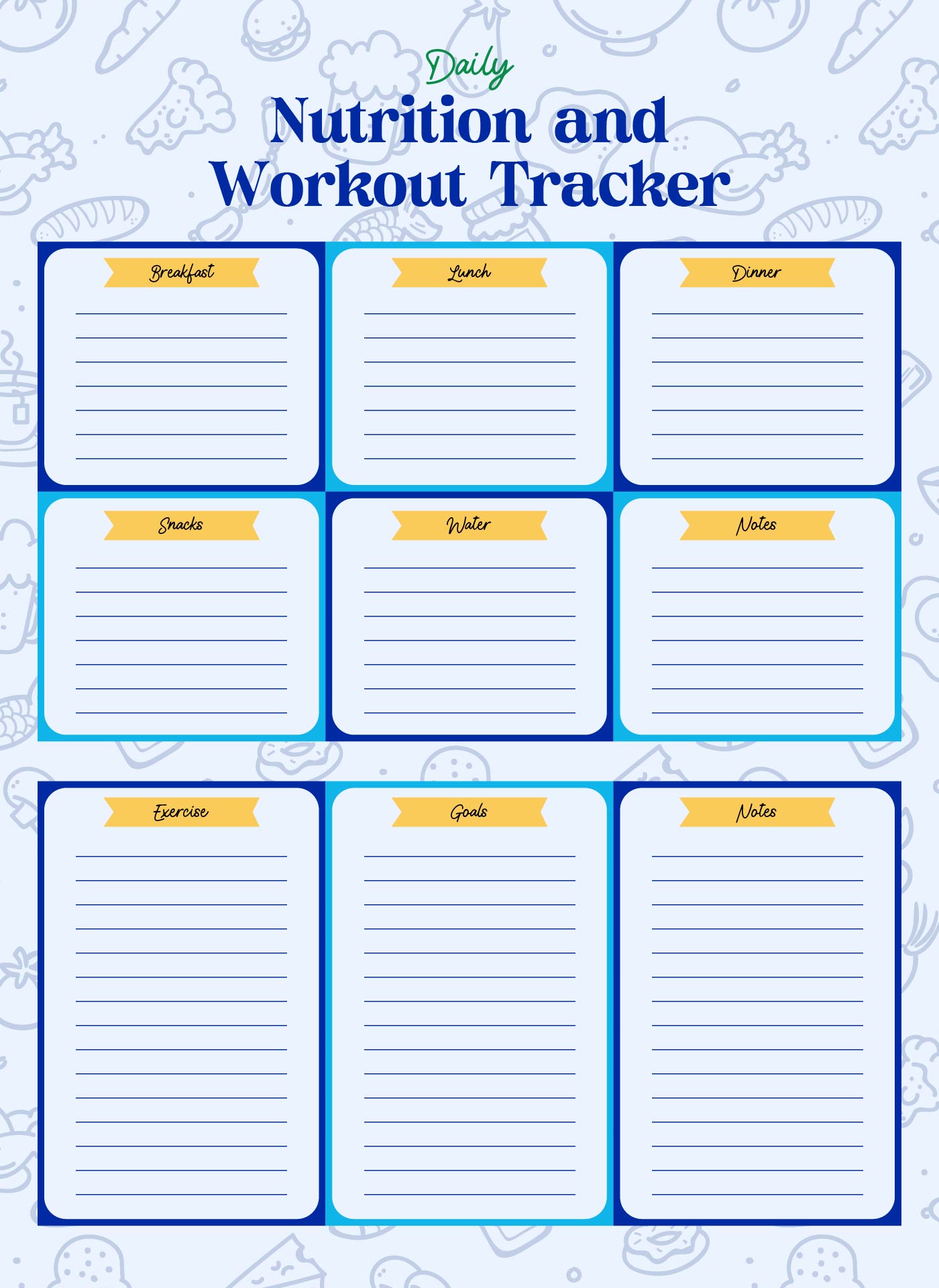 Daily Nutrition and Workout Tracker Printable