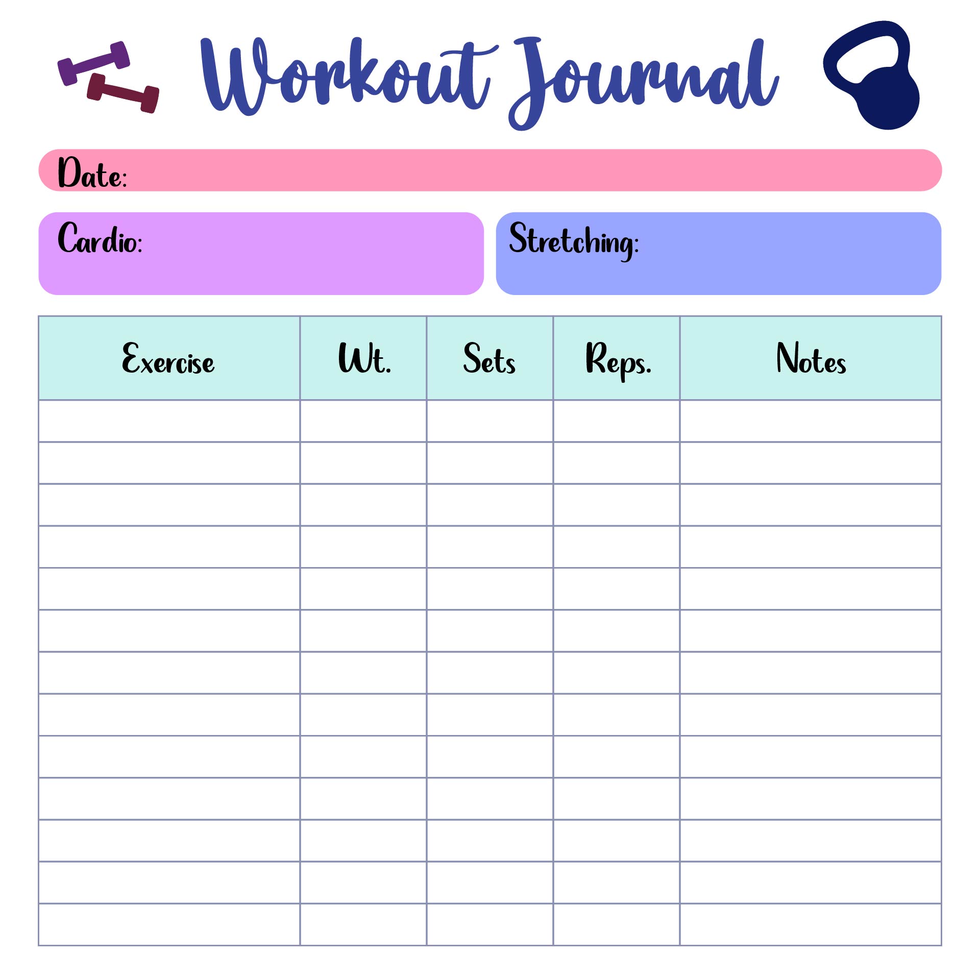 Daily Workout Journal Printable