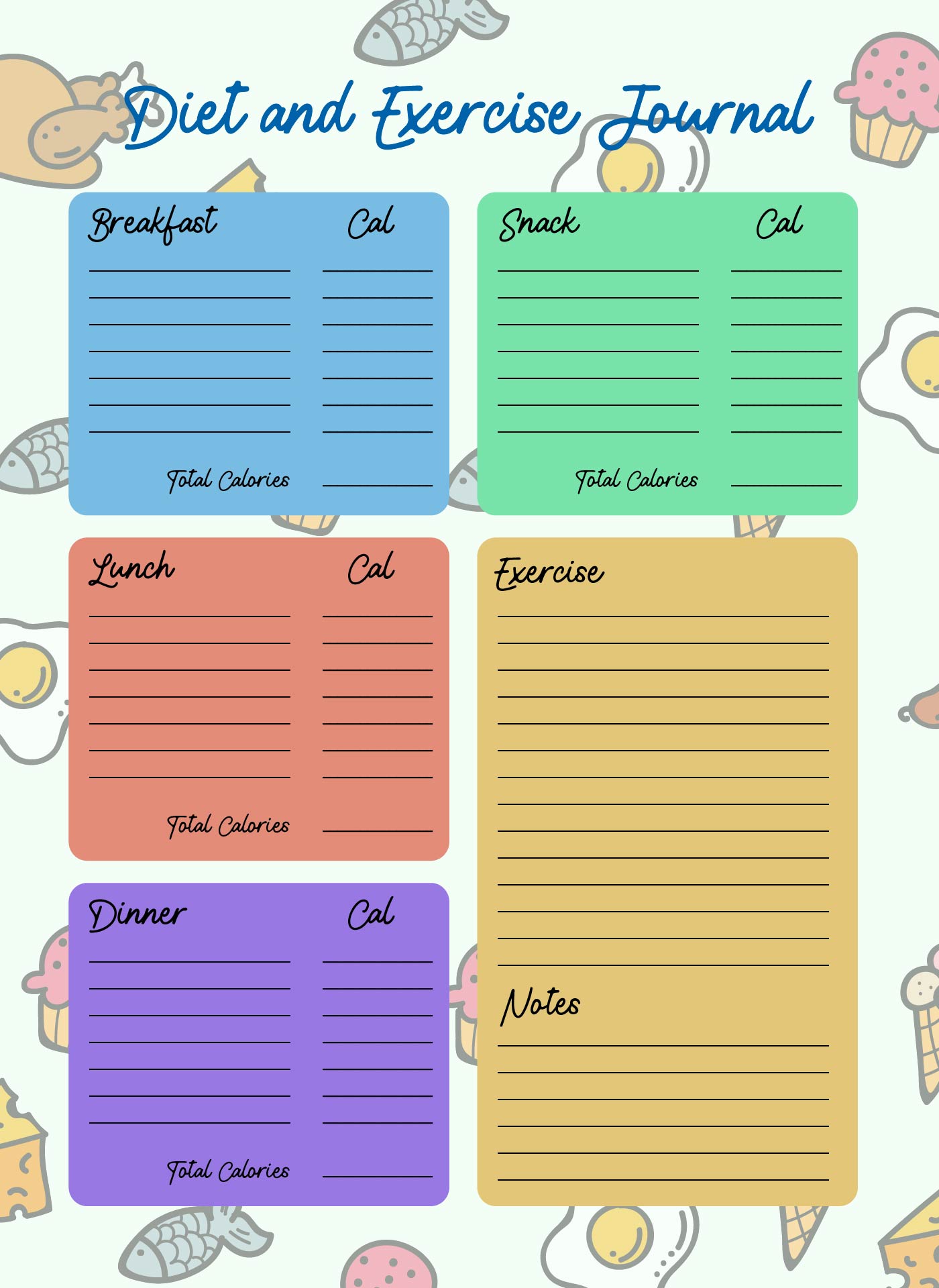 Diet and Exercise Journal Printable