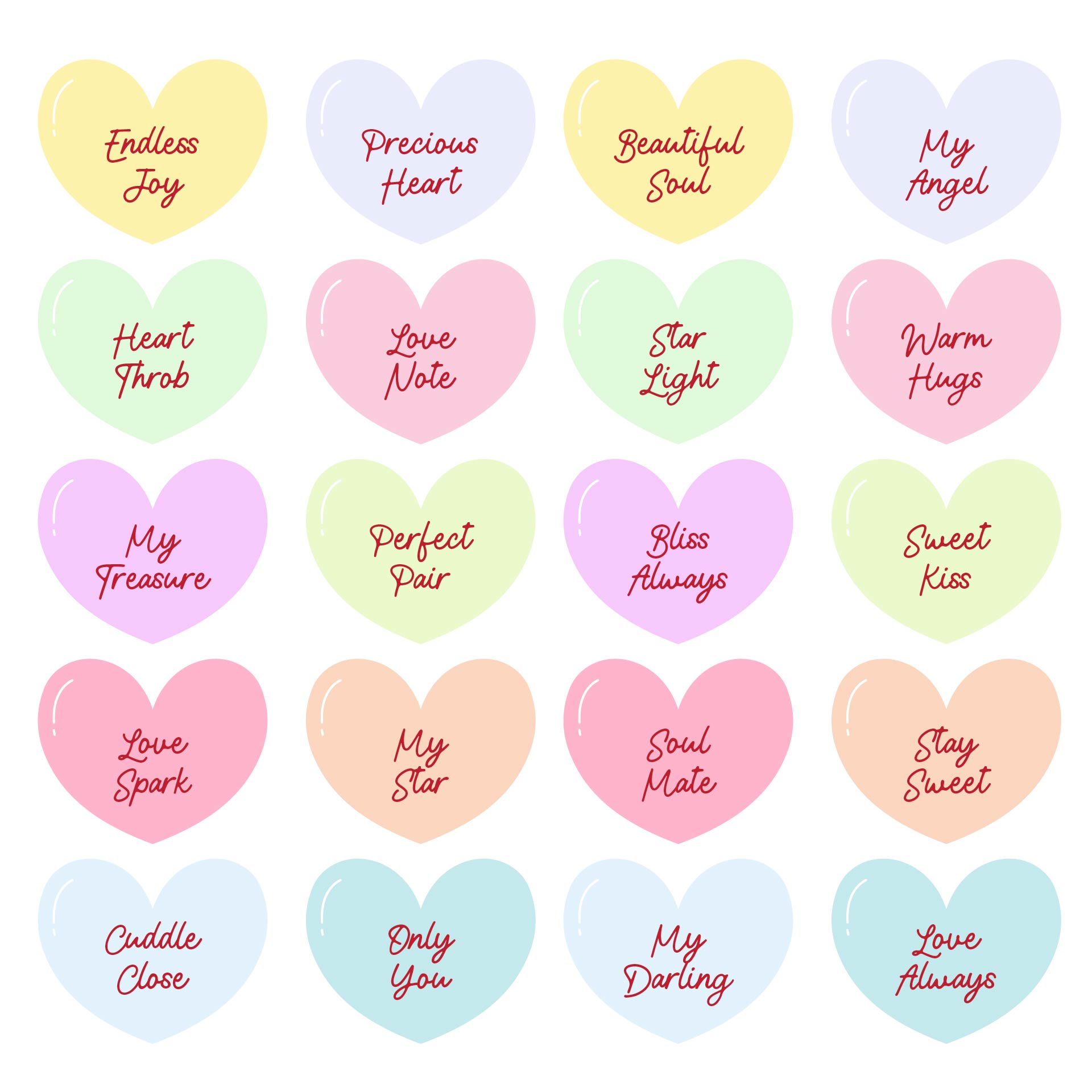 DIY Valentine Conversation Heart Sayings Print