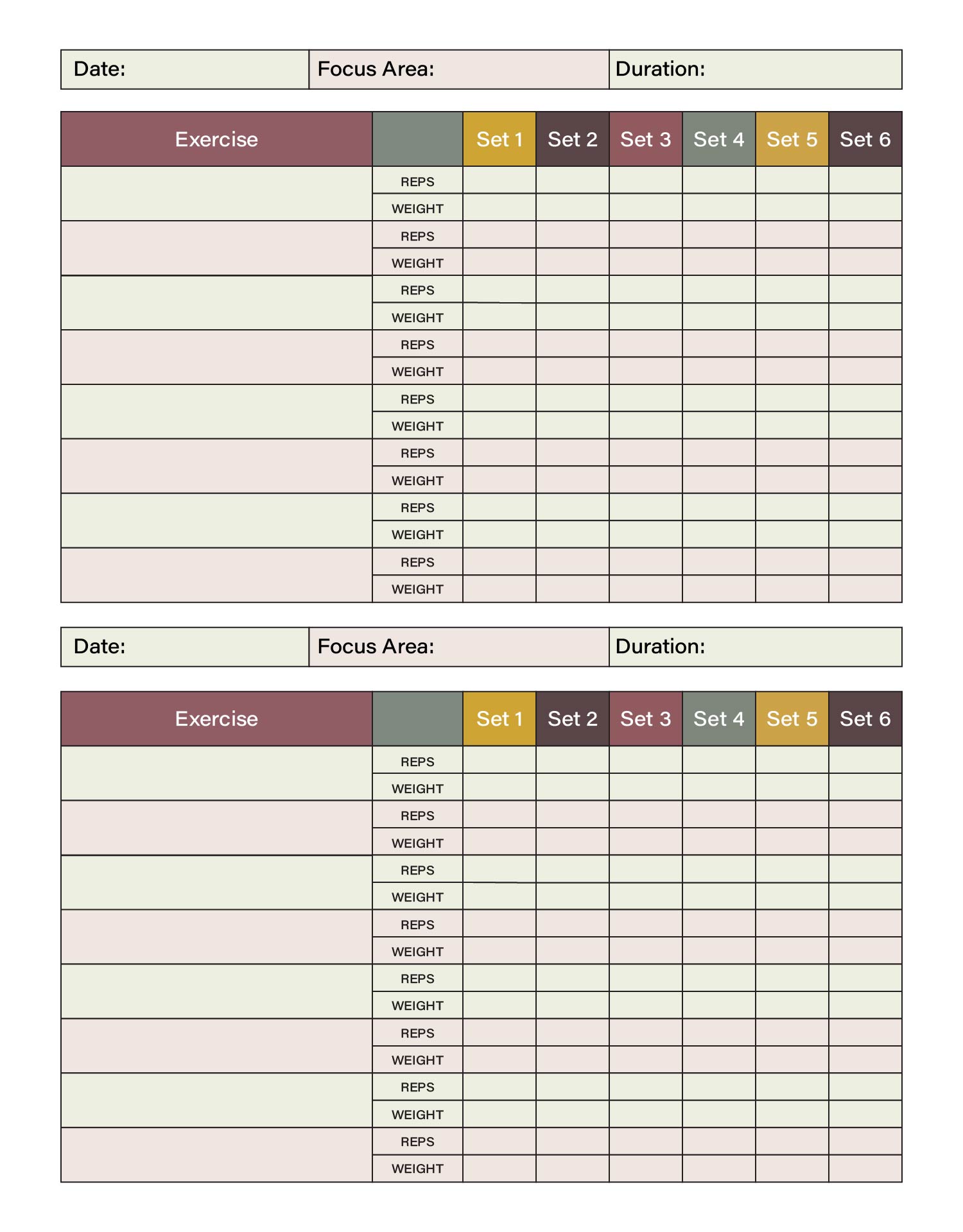 Exercise Log Book Printable