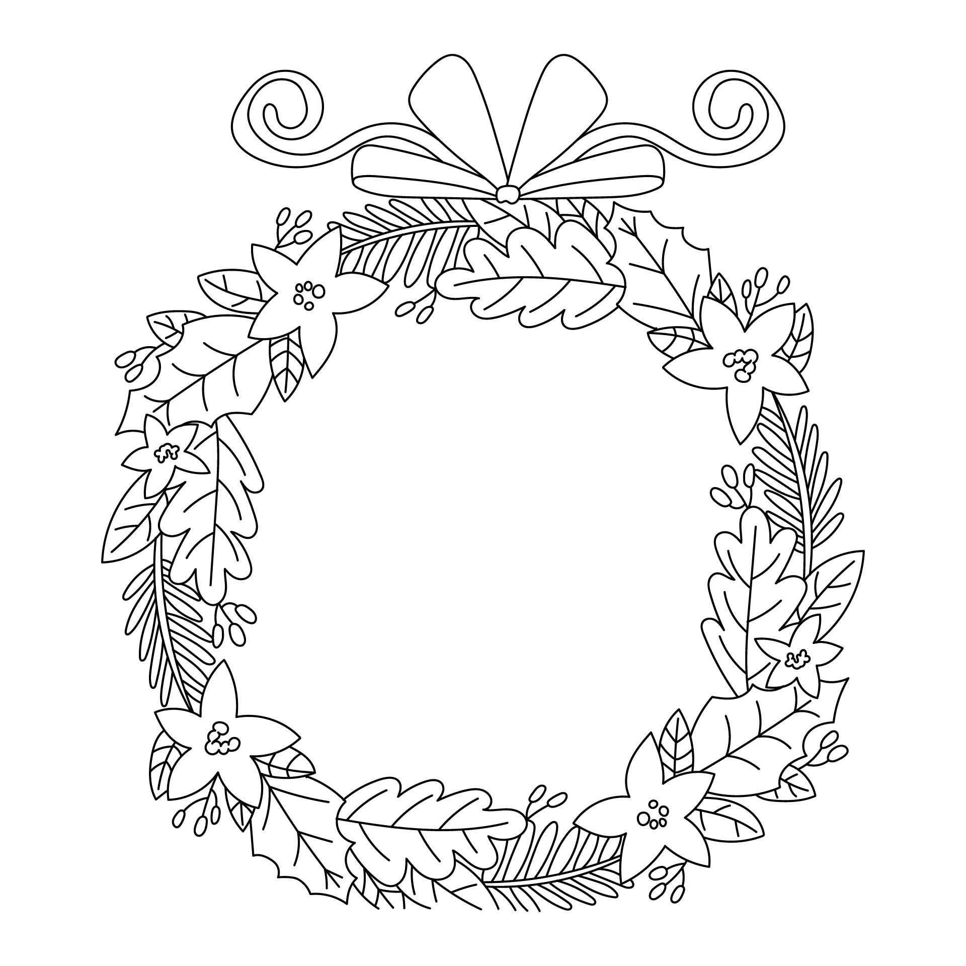 Festive Christmas Wreath Coloring Pages for Adults Printable