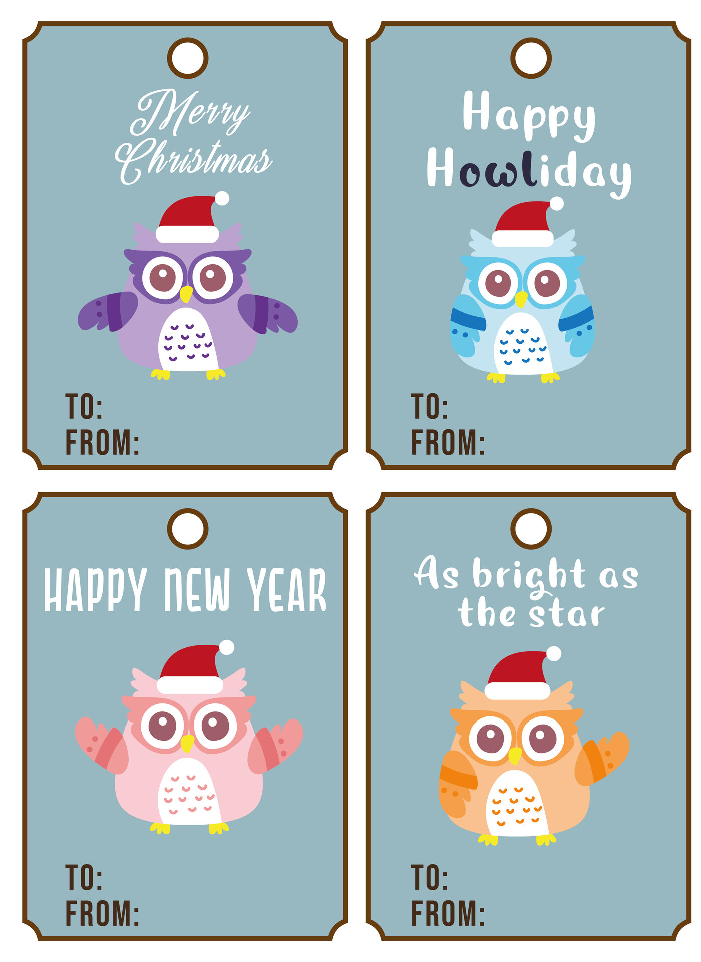 Festive Owl Christmas Tag Printables