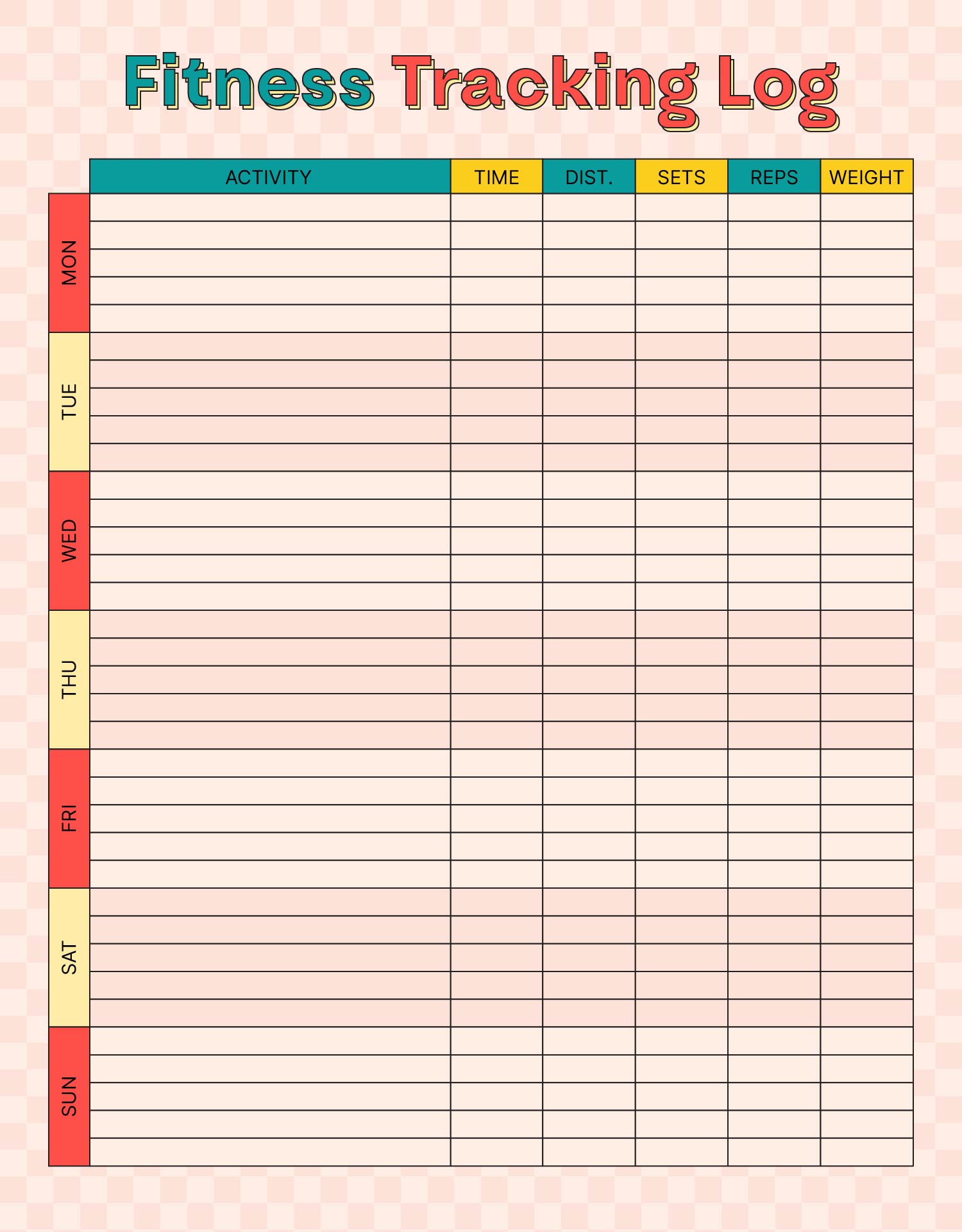 Fitness Tracking Log Sheet