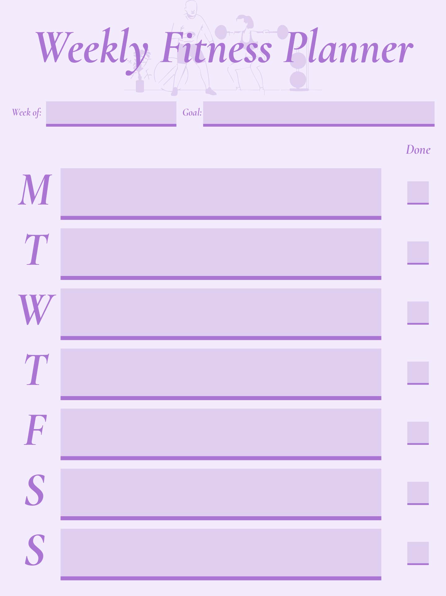 Fitness Weekly Organizer Printable