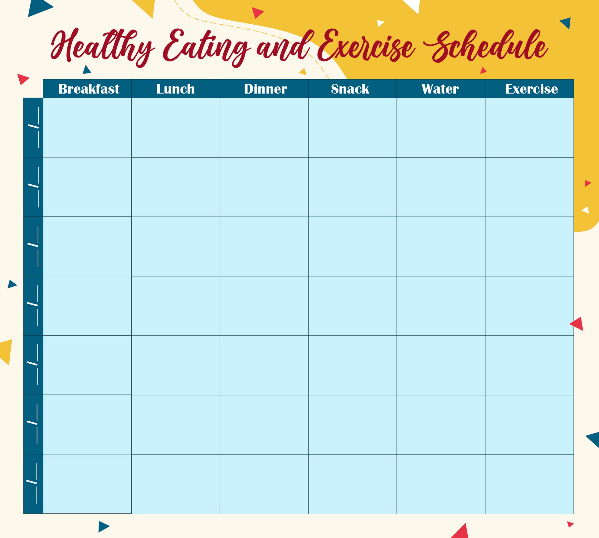 Healthy Eating and Exercise Schedule Printable