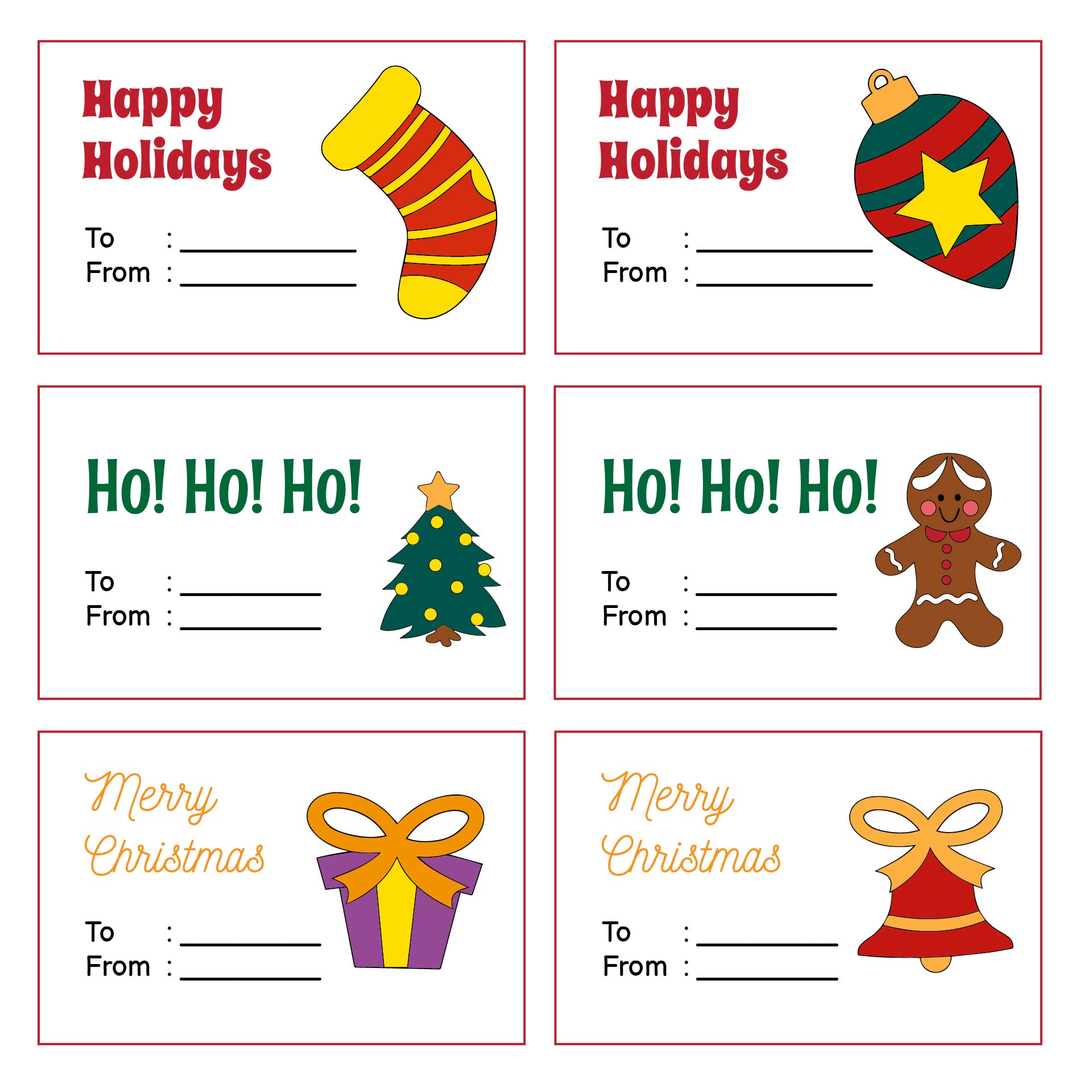 Holiday Gift Tags Large Printables