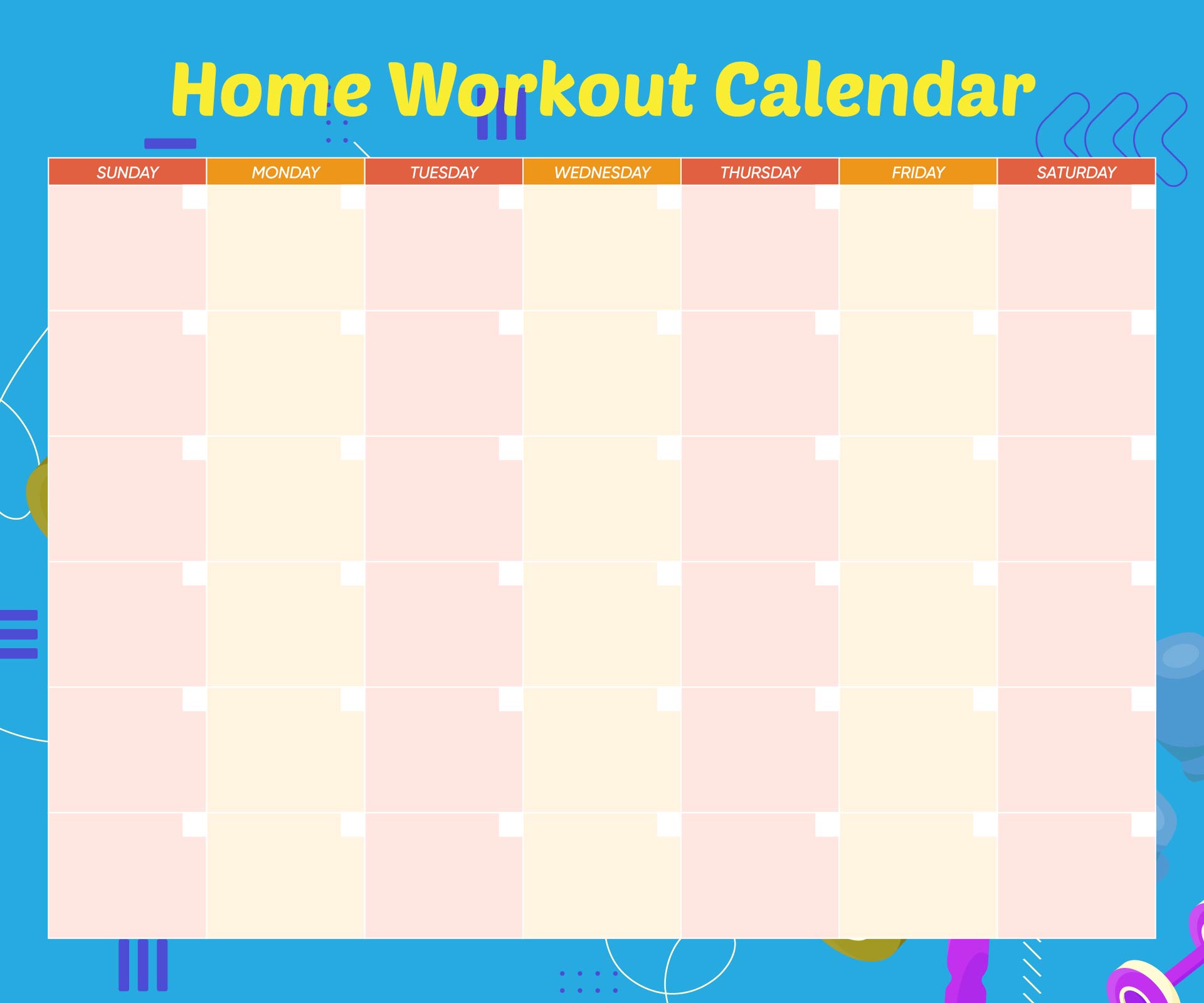 Home Workout Routine Calendar