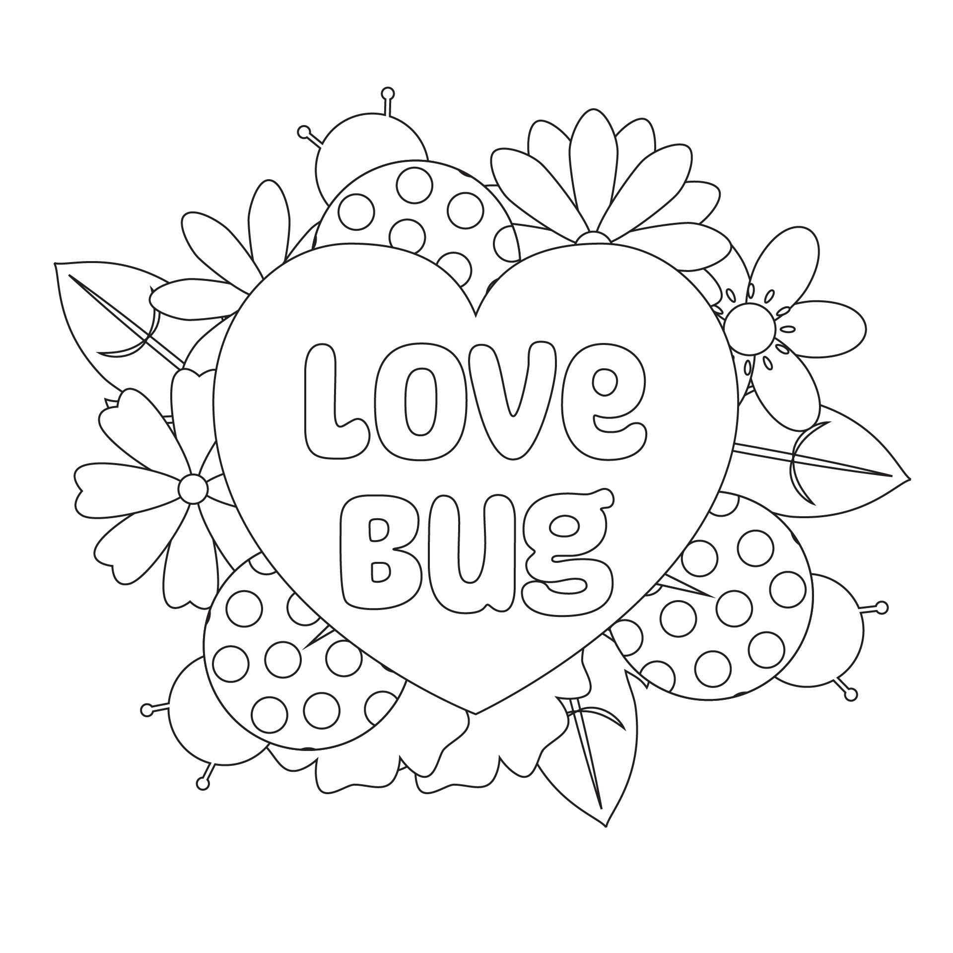 Kids Love Bug Valentine Coloring Page