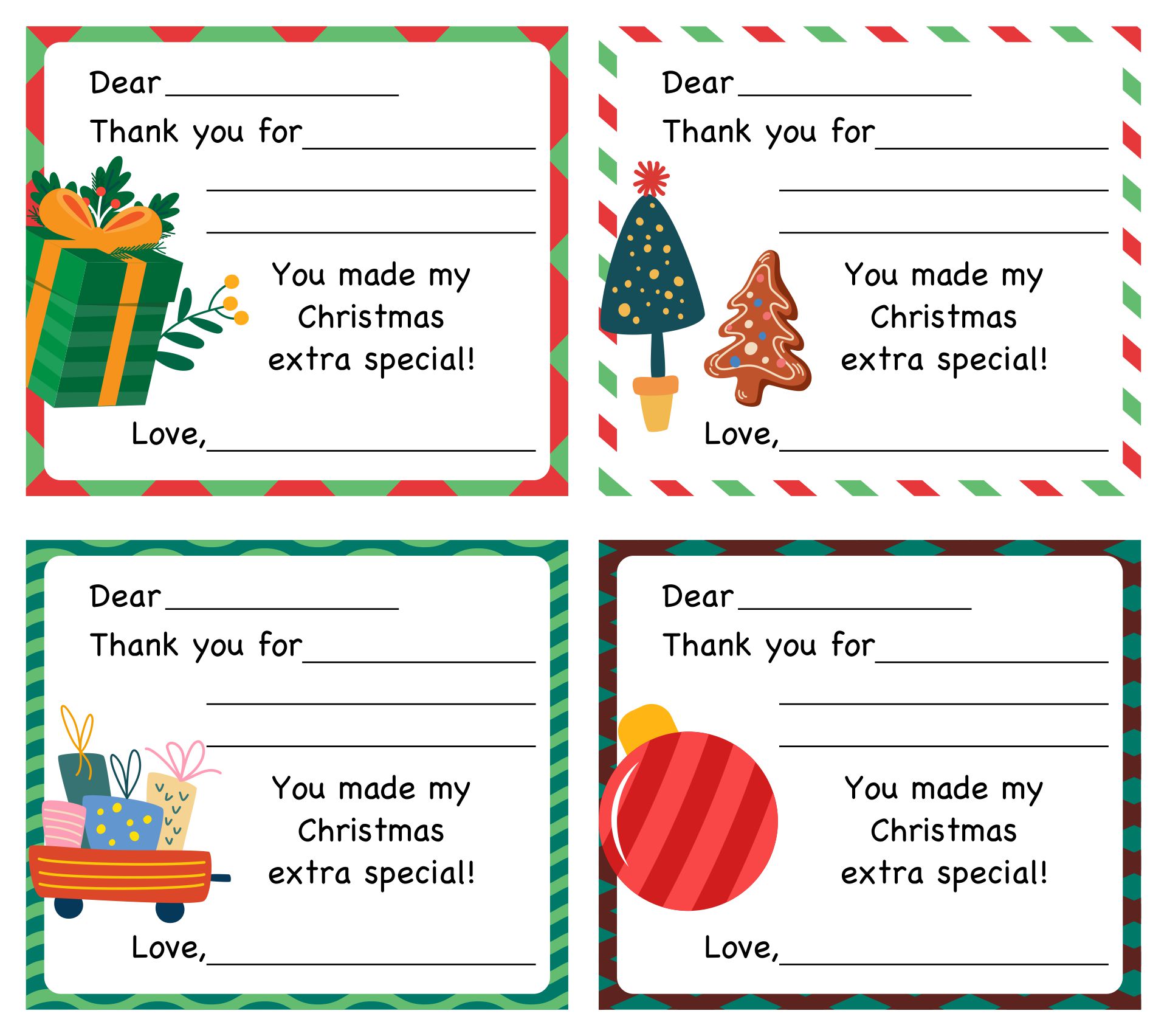 Kids Printable Christmas Thank You Note