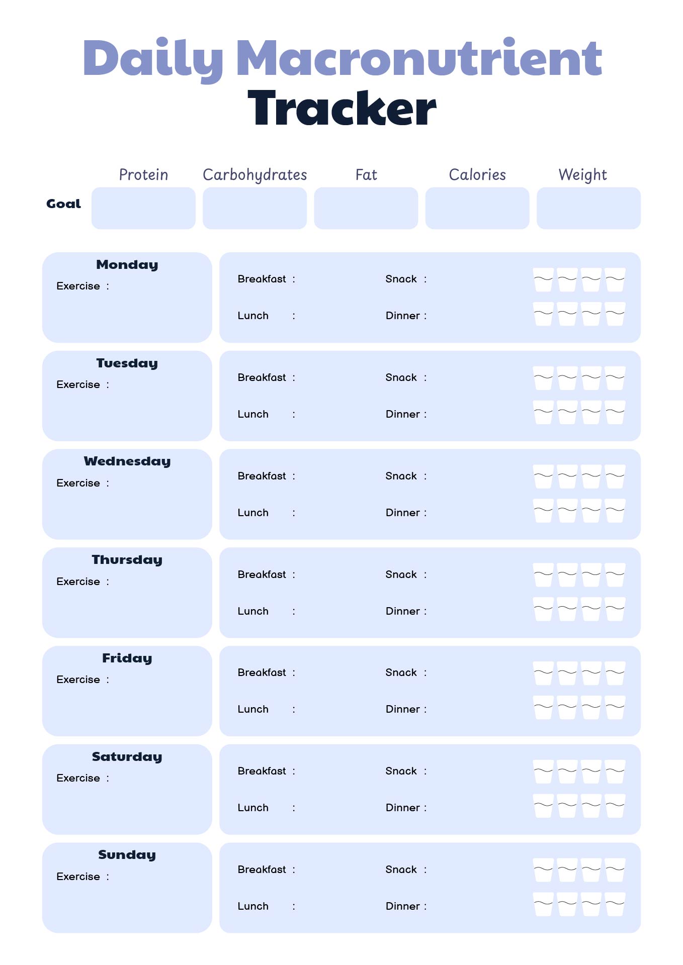 Macronutrient Tracker and Fitness Log Printable