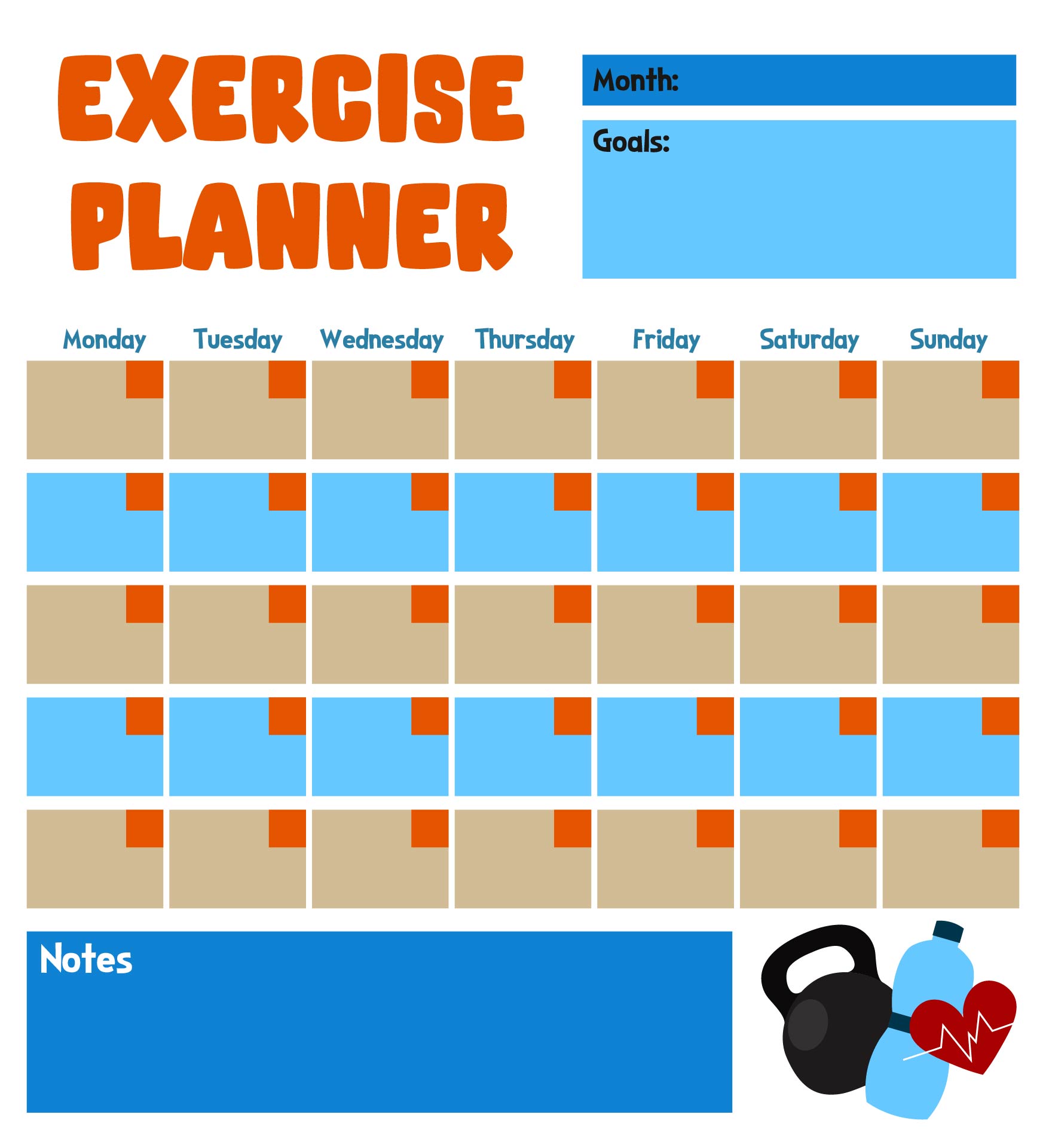 Monthly Exercise Calendar Printable