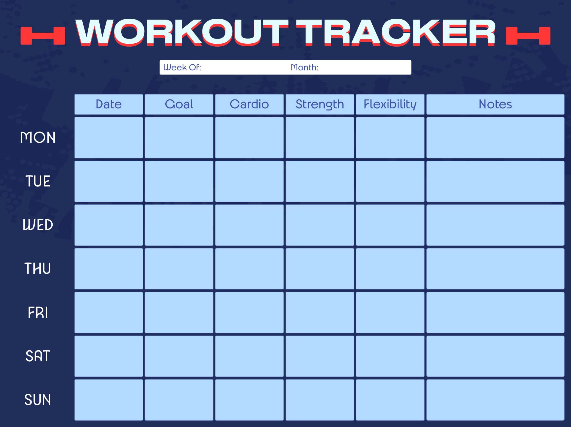 Monthly Exercise Log Printable