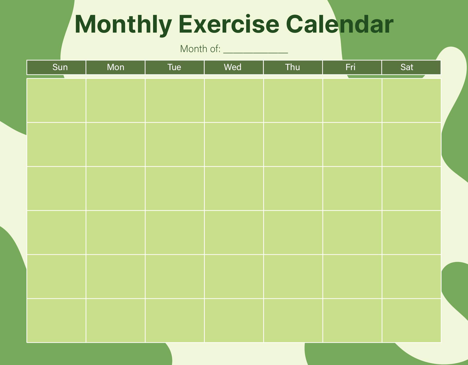 Monthly Exercise Plan Calendar Printable