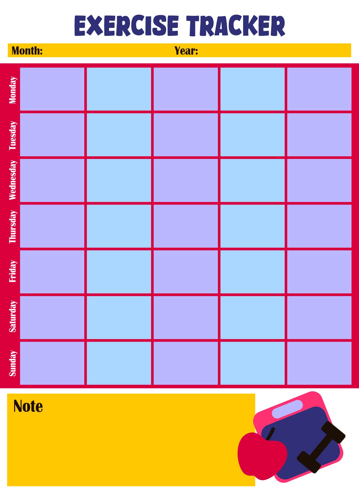 Monthly Exercise Tracker Printable