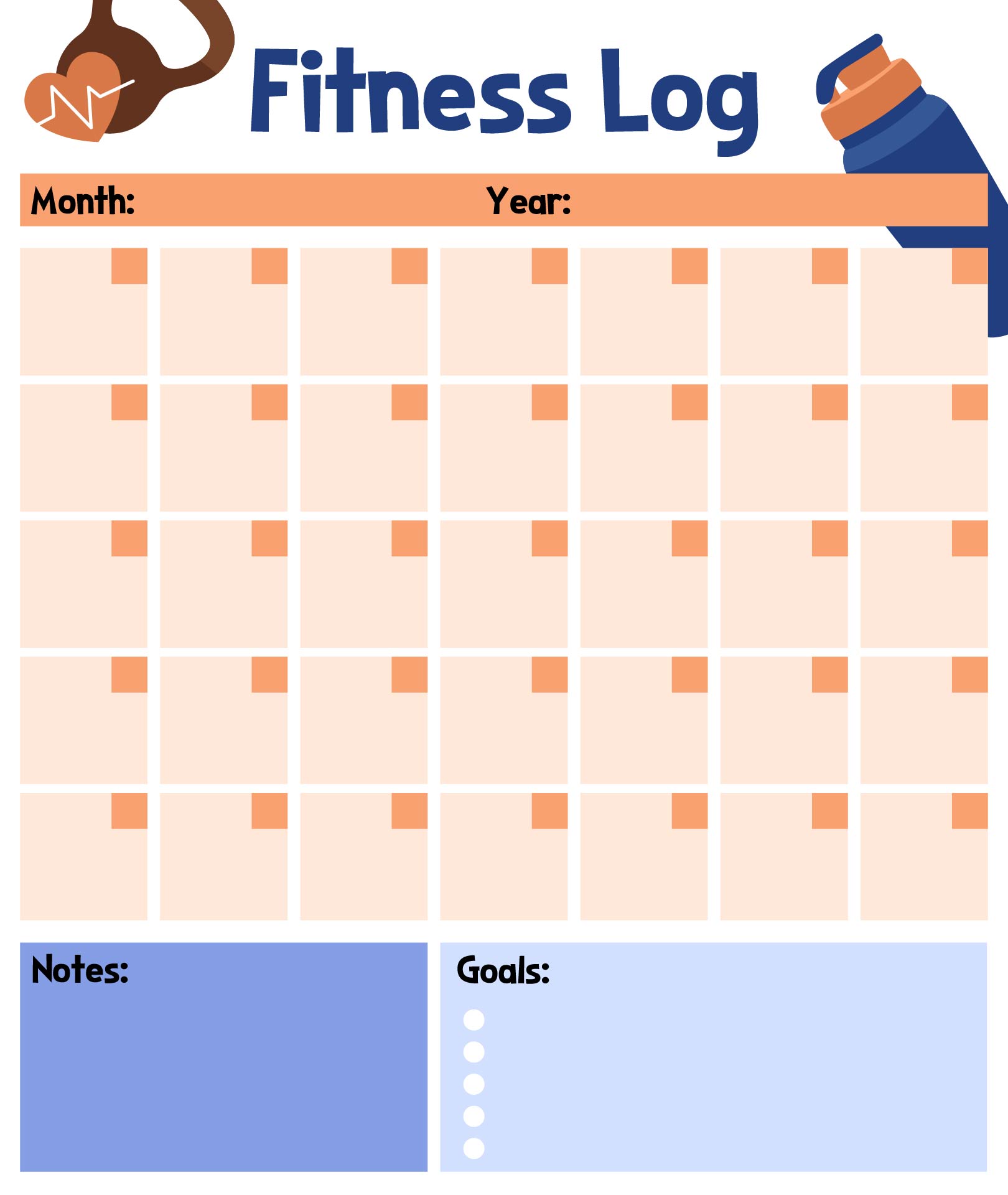 Monthly Fitness Log Sheet Printable