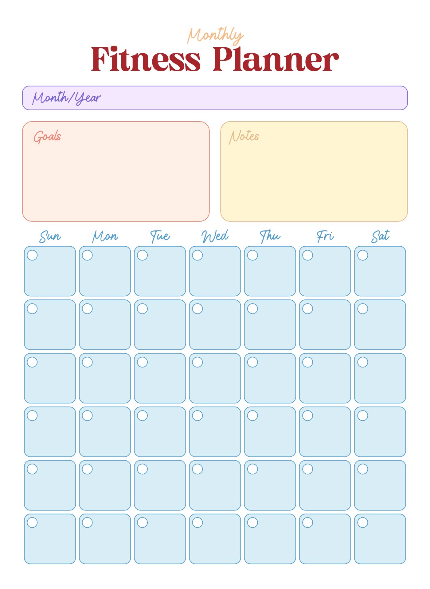 Monthly Fitness Planner Printable