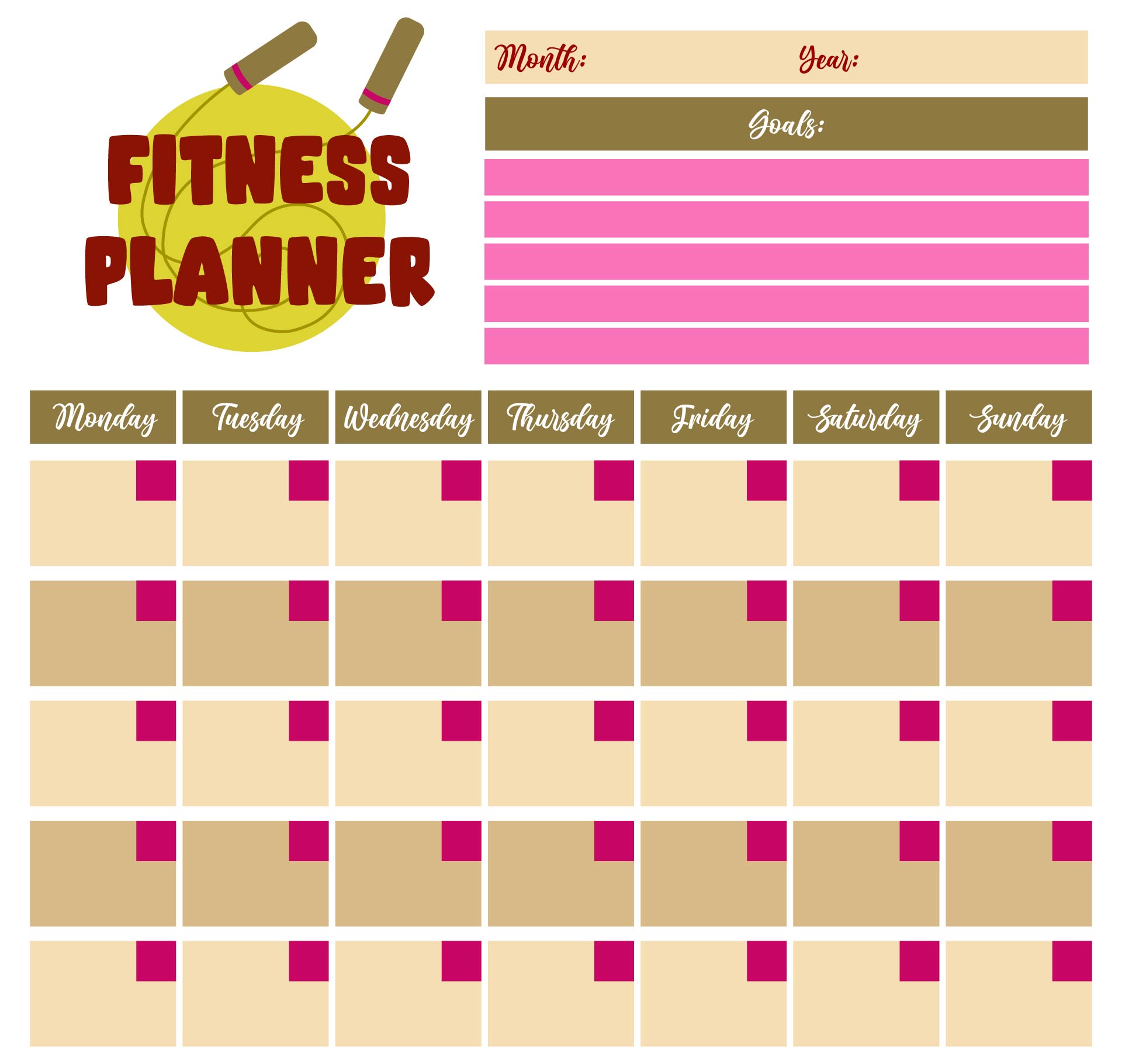 Monthly Fitness Planner Printable