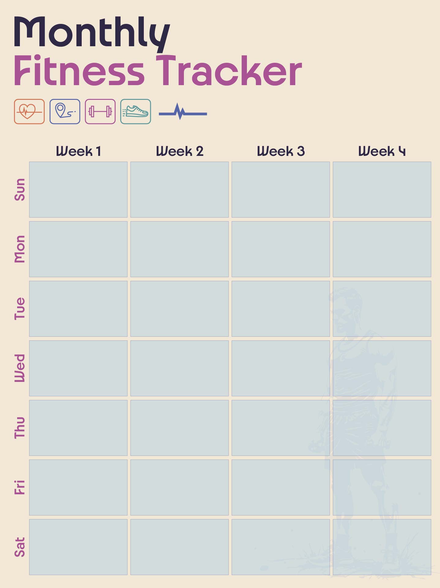 Monthly Fitness Tracker Sheet