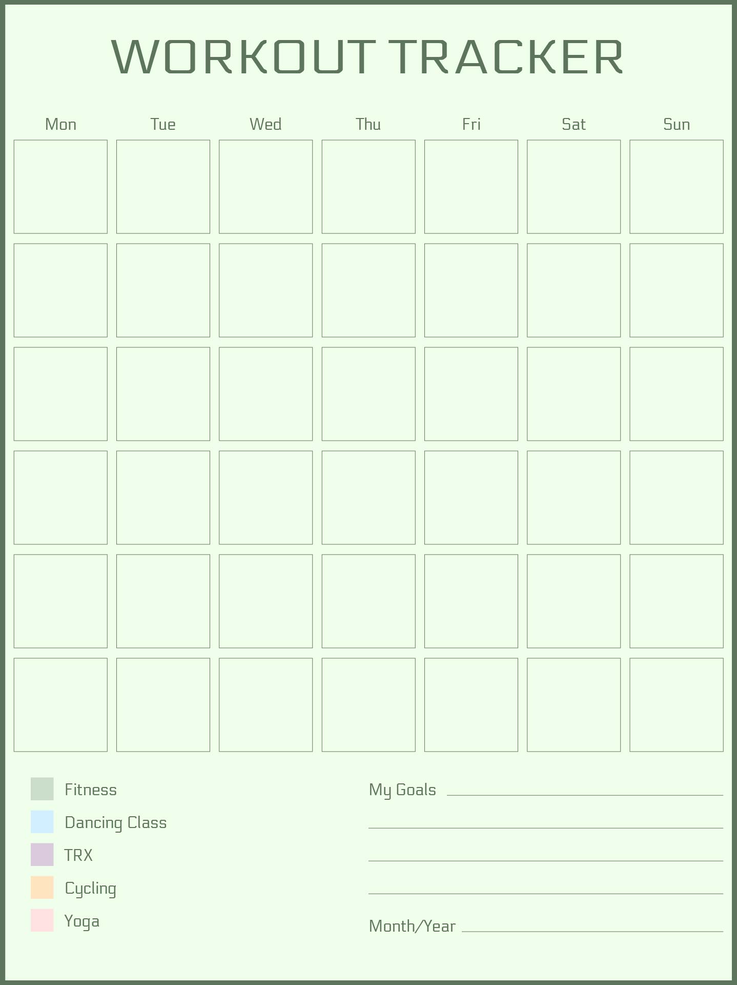 Monthly Fitness Tracking Sheet Printable