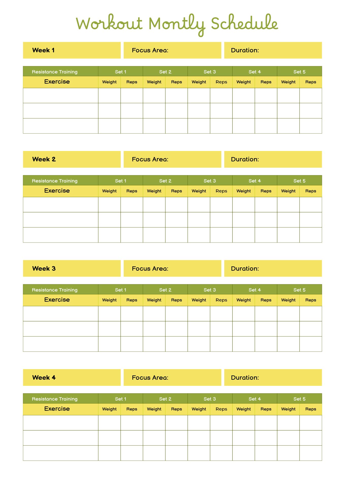 Monthly Gym Workout Schedule Printable Chart