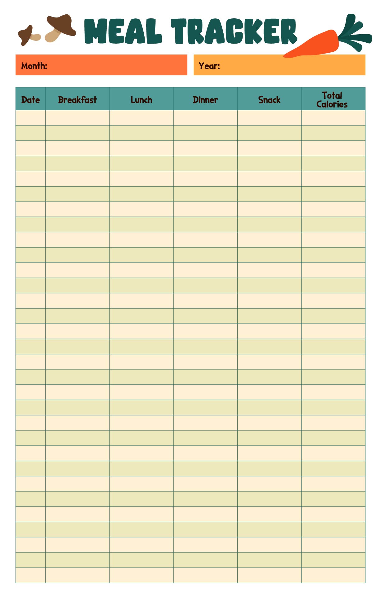 Monthly Healthy Meal Tracker Printable