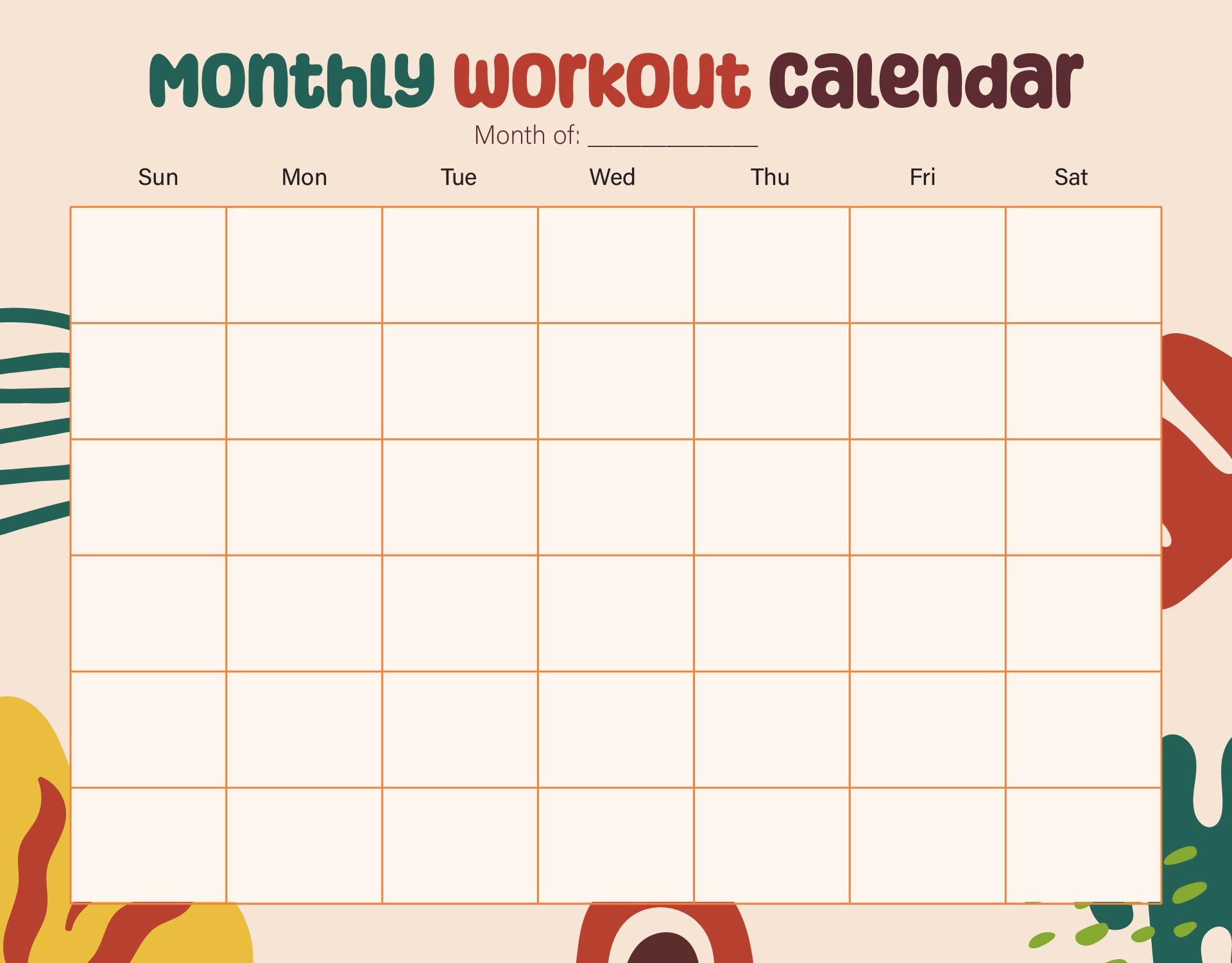 Monthly Workout Schedule Calendar Printable