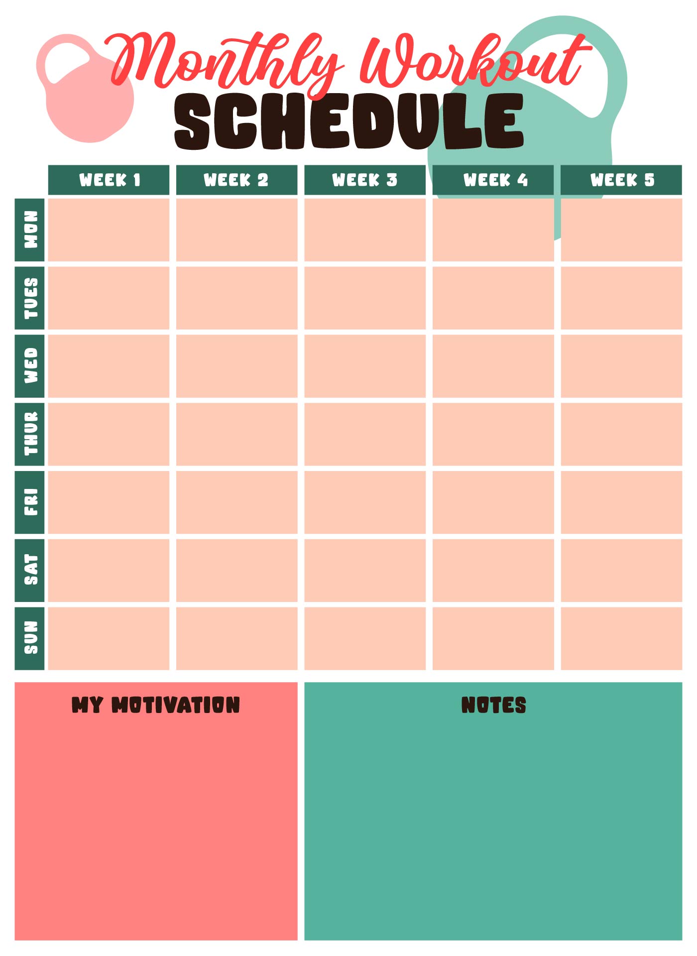 Monthly Workout Schedule Printable